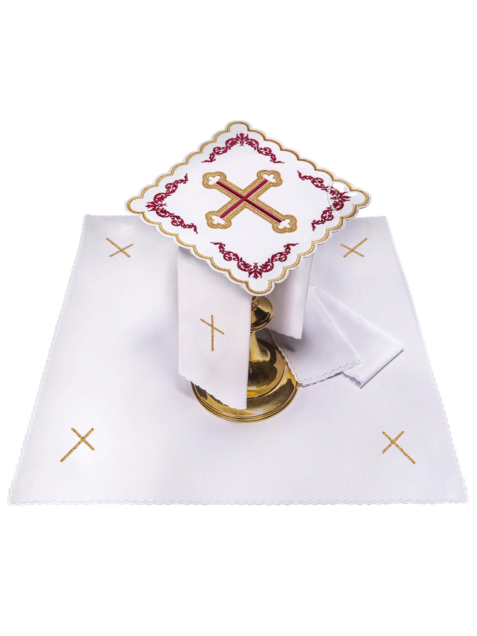 Red and gold chalice linen