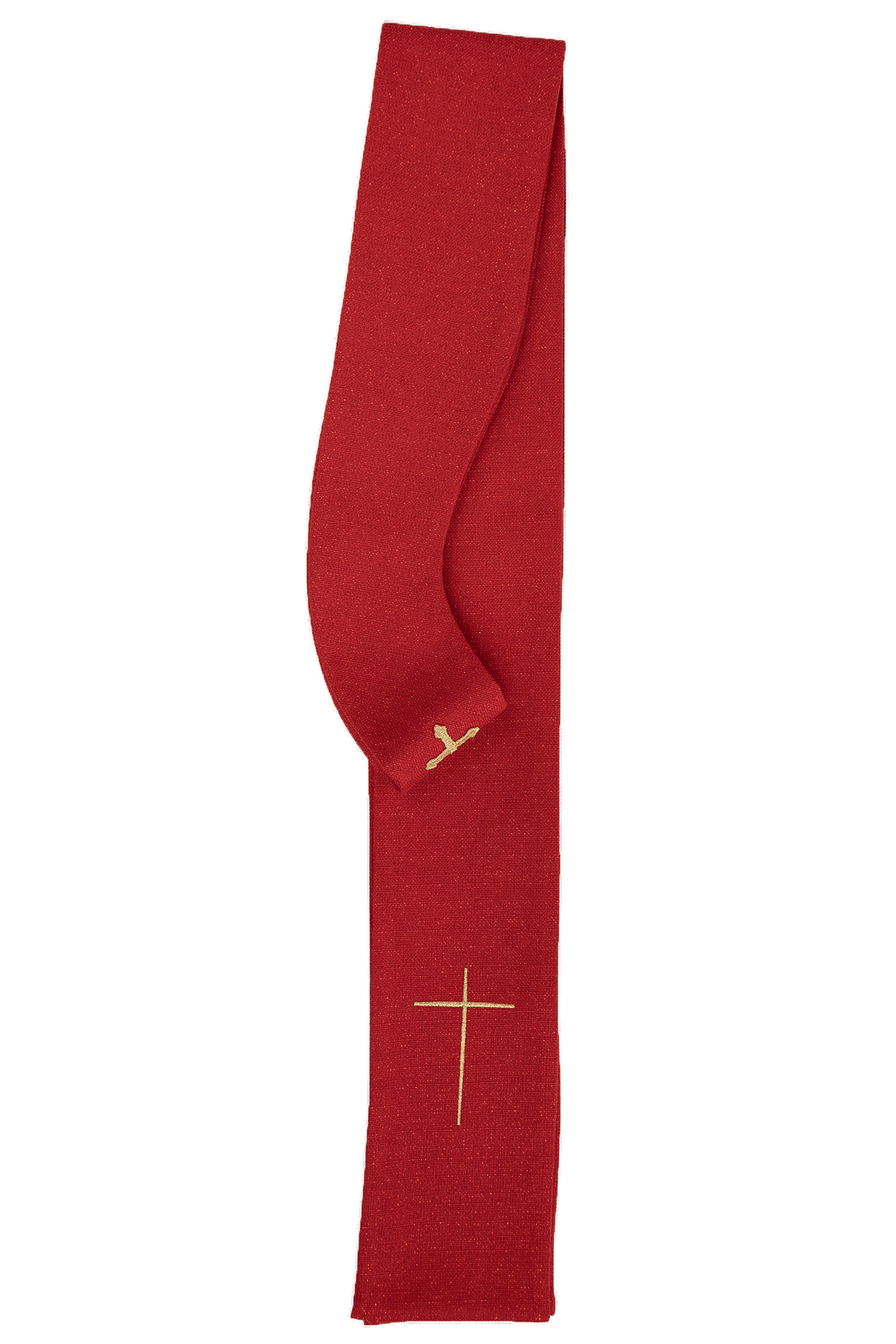 Shiny, richly embroidered red chasuble