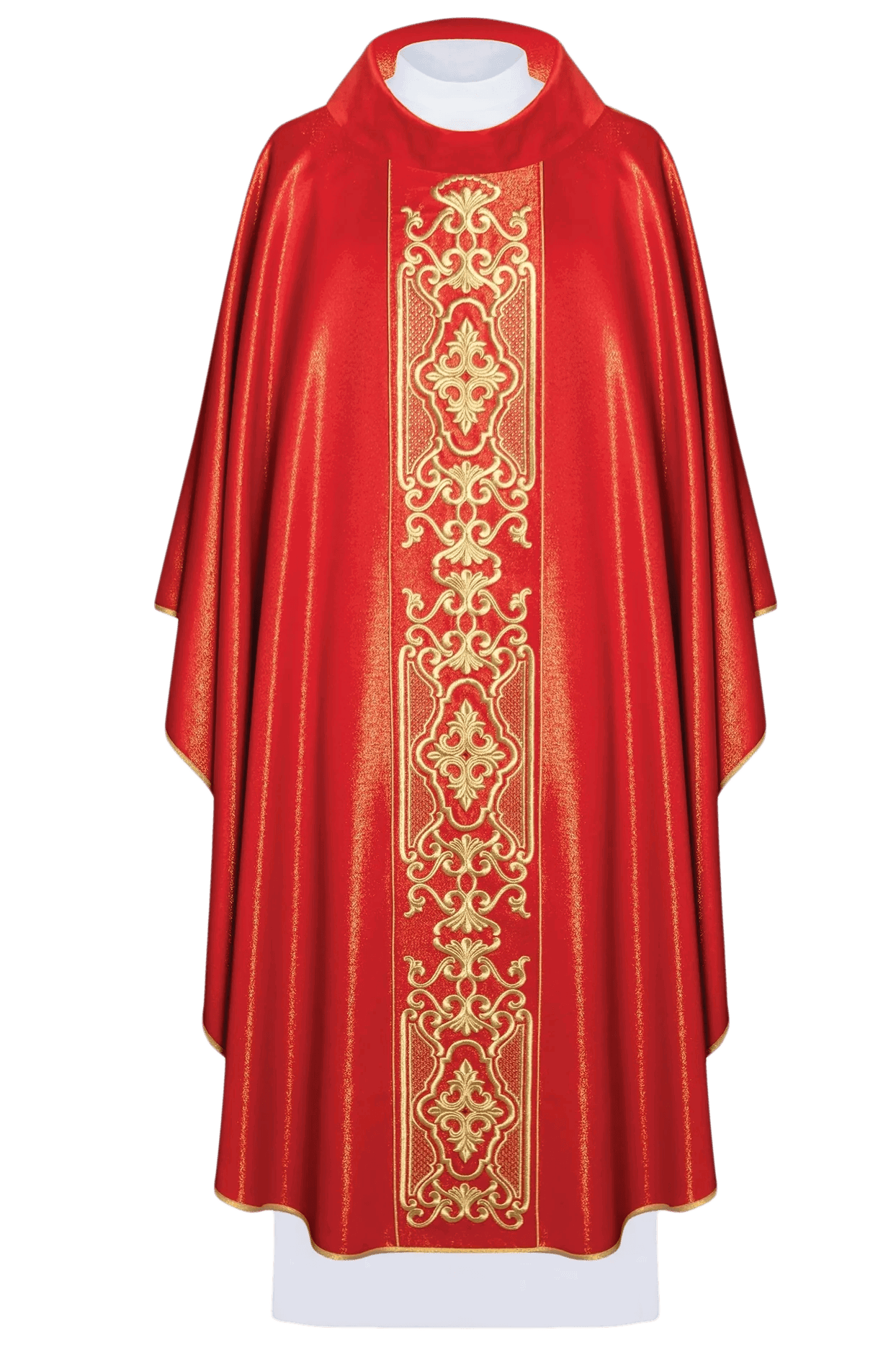 Red chasuble on shiny fabric - HAFTINAUSA.COM