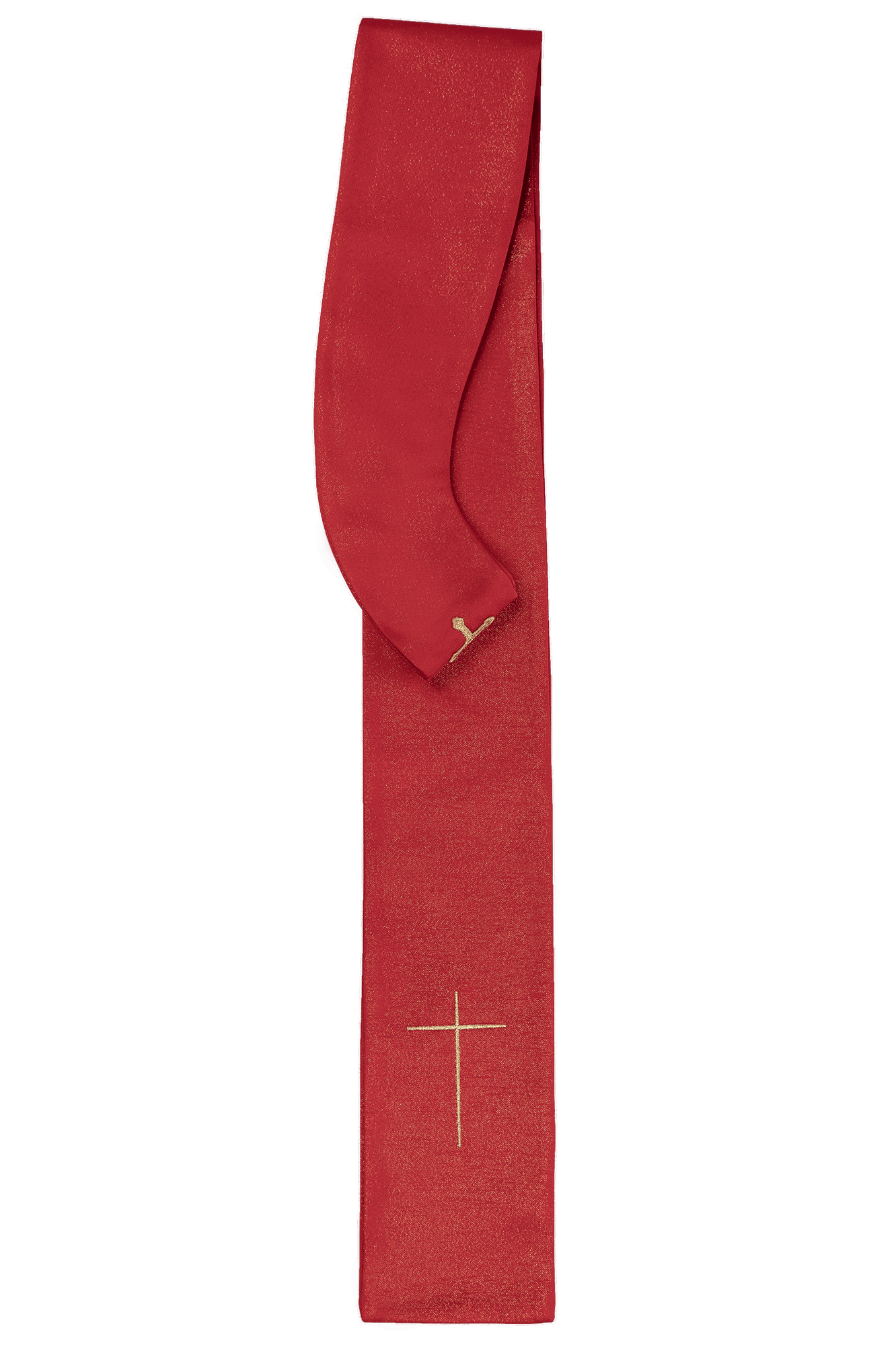 Red chasuble on shiny fabric