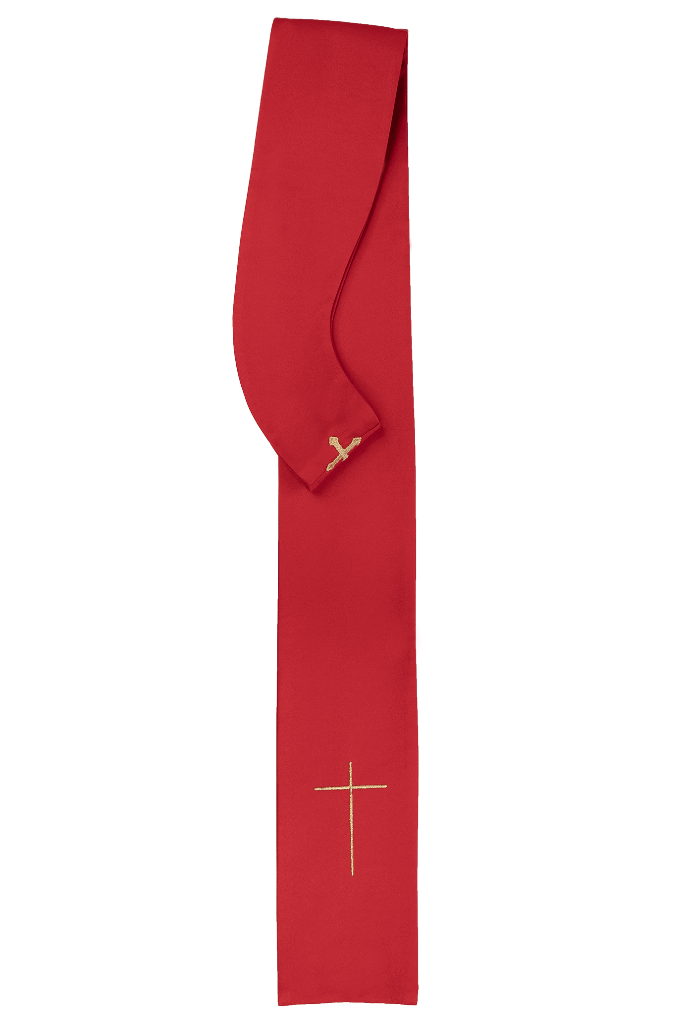 Red chasuble embroidered with motifs of cross and wheat