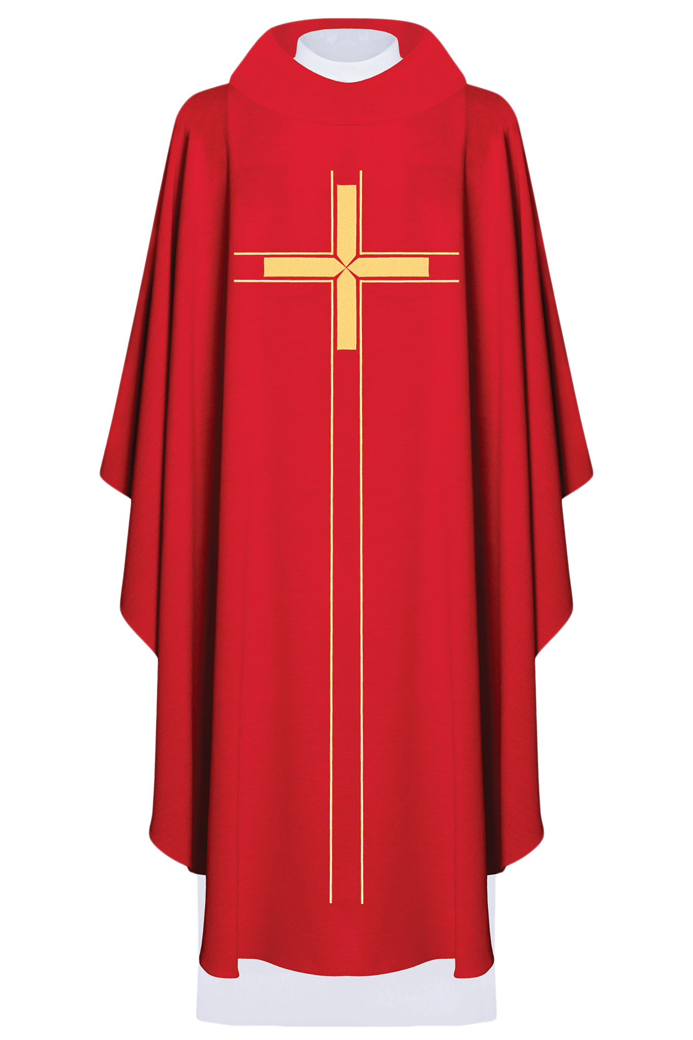 Red chasuble embroidered in a minimalist design