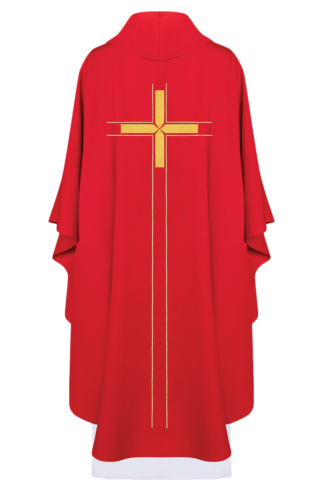 Red chasuble embroidered in a minimalist design