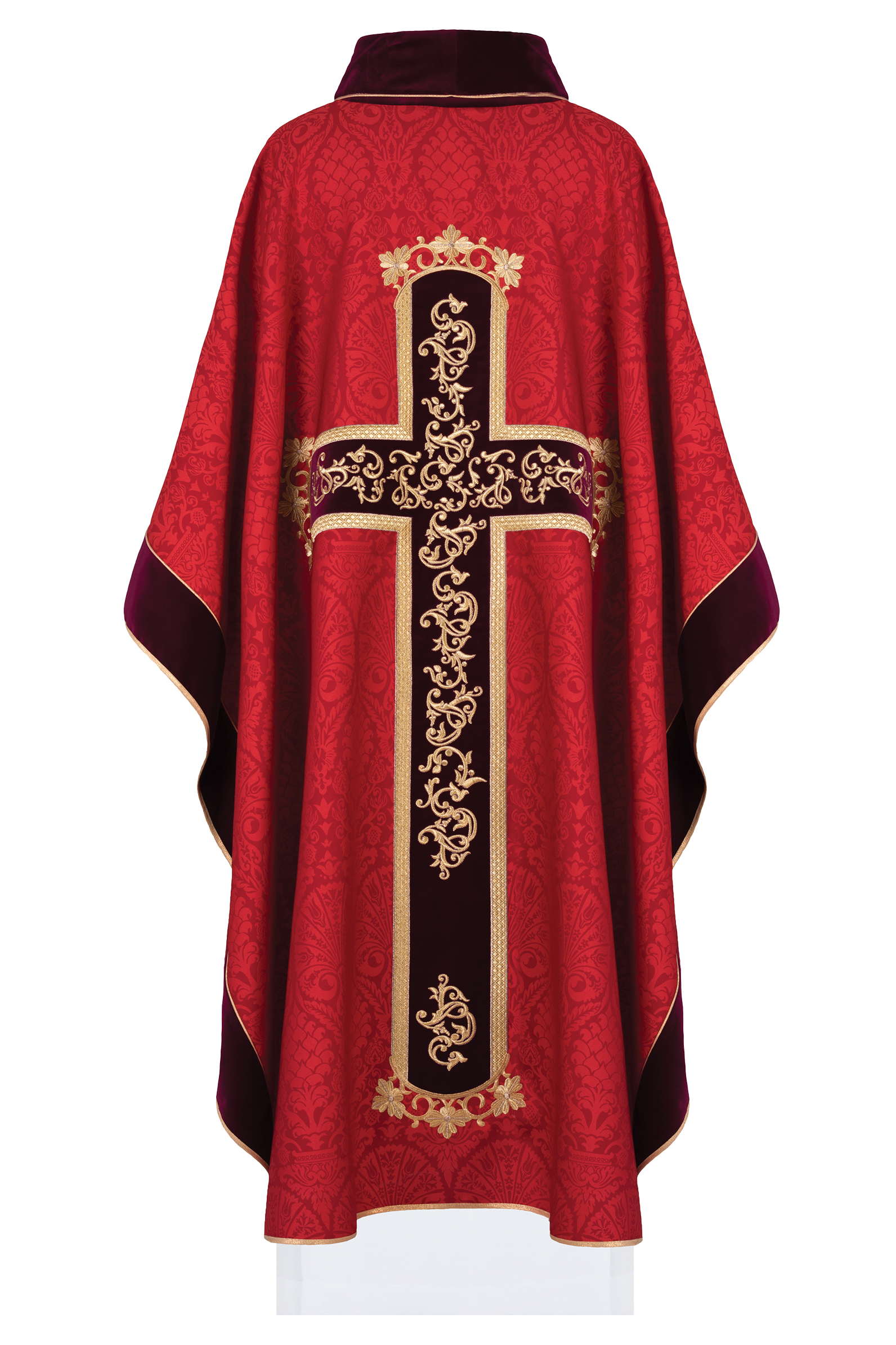 Exquisite red chasuble with Jesus Christ embroidered front and back