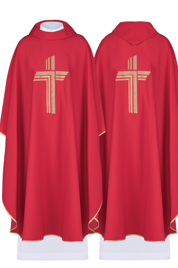 Red chasuble embroidered with cross patter