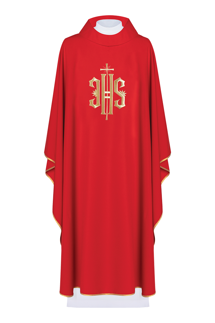 Simple chasuble with raised IHS gold embroidery