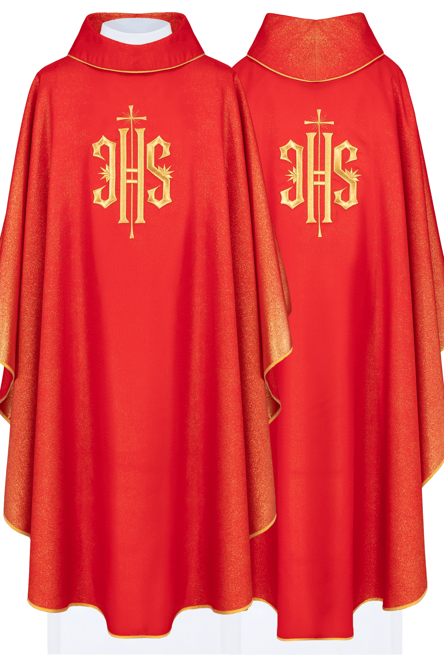 Simple chasuble with raised IHS gold embroidery