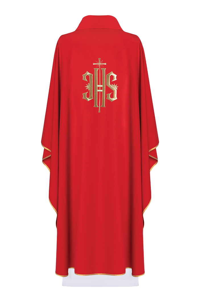 Simple chasuble with raised IHS gold embroidery