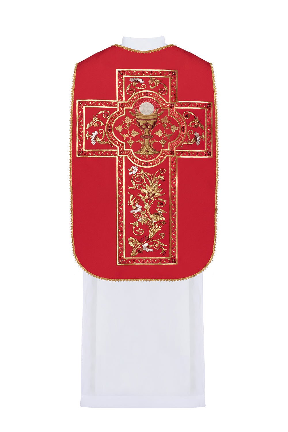 Red Roman Chasuble embroidered with the motif of the Eucharistic chalice