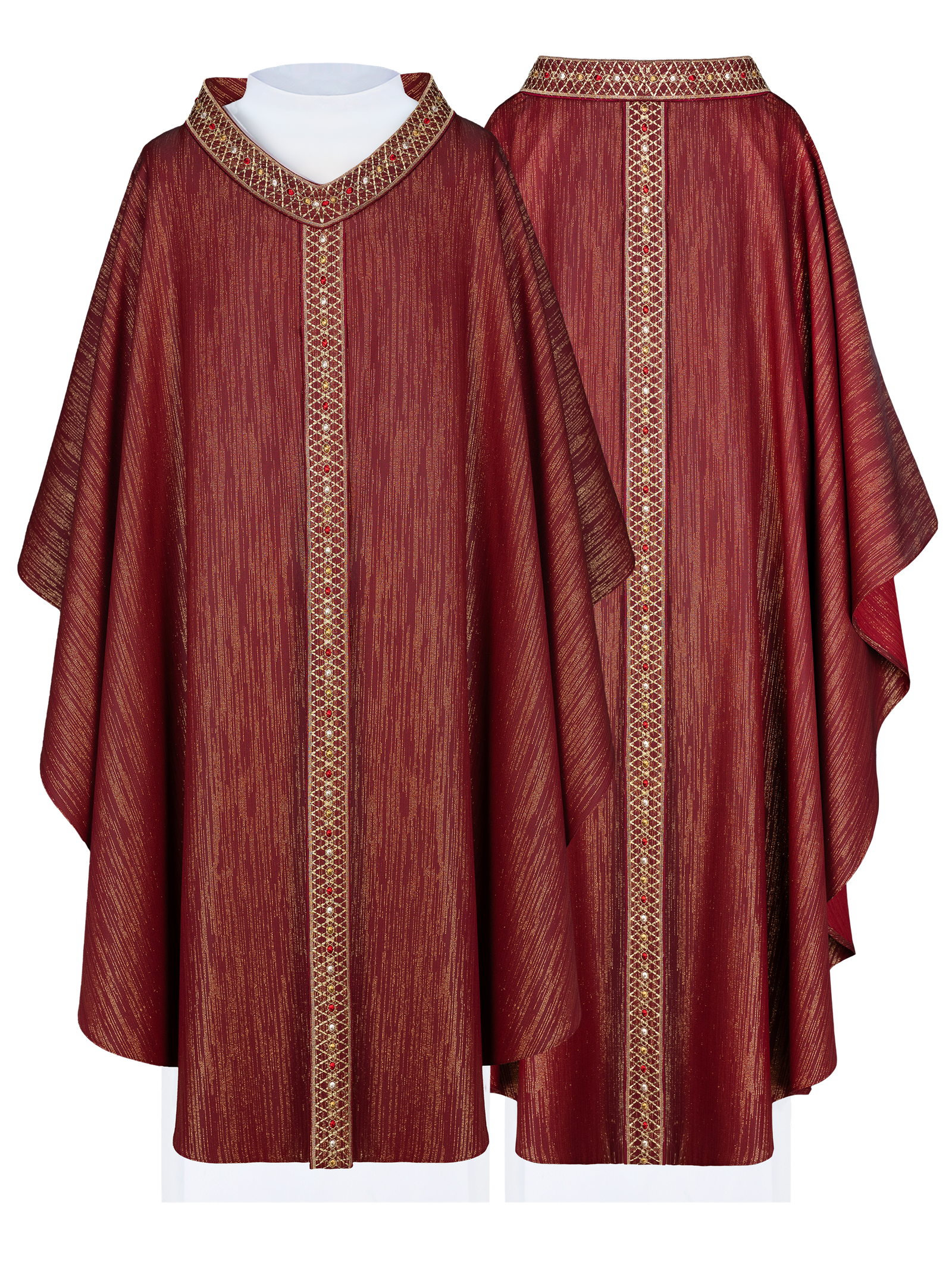 Burgundy chasuble made of glitter fabric