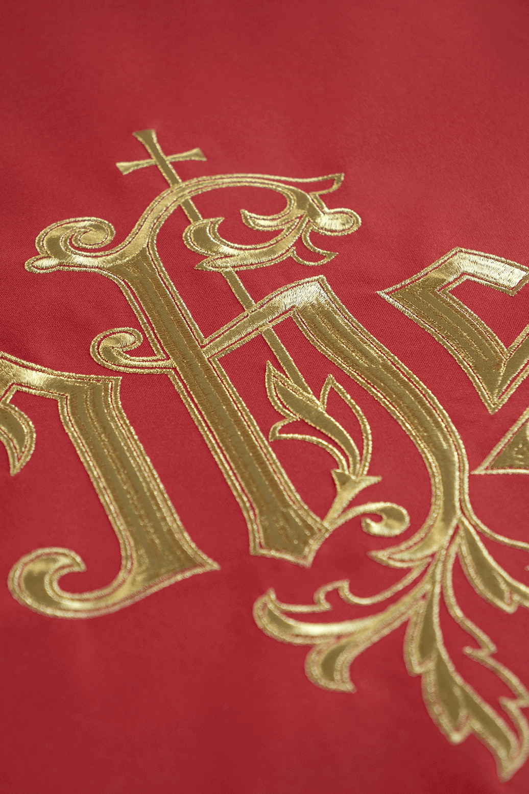 Red chasuble with classic gold JHS