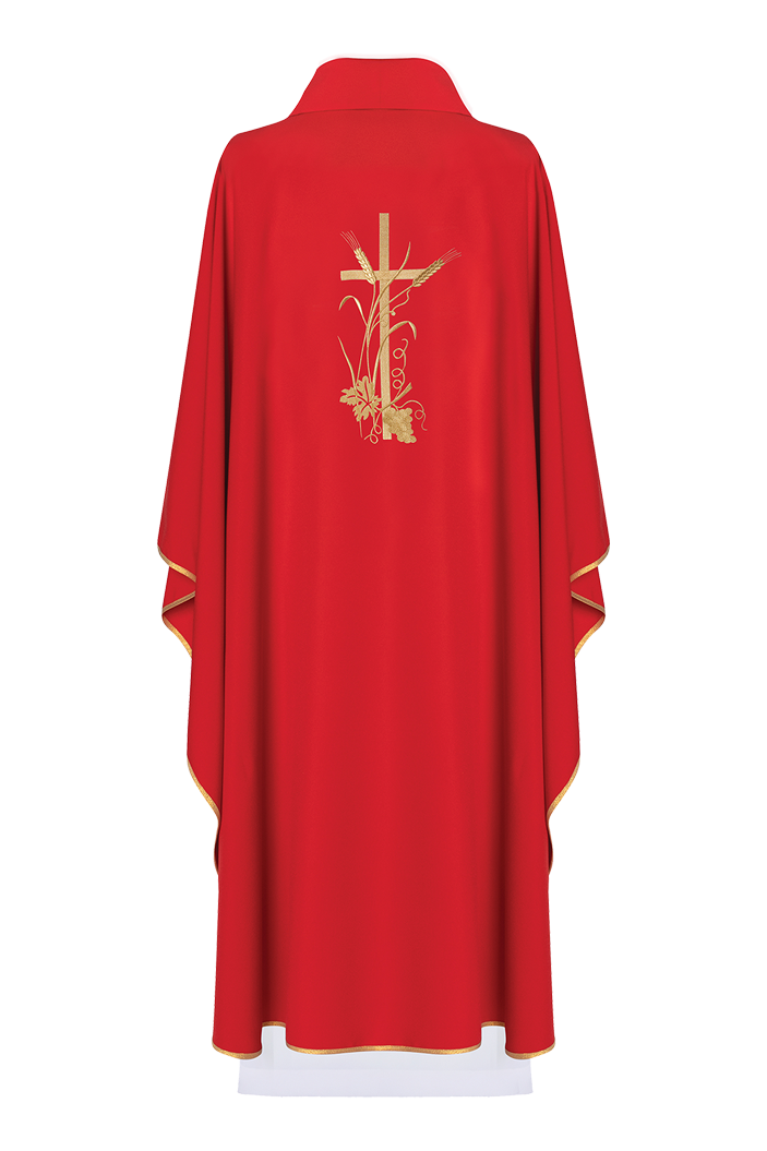 Red chasuble with golden cross embroidery