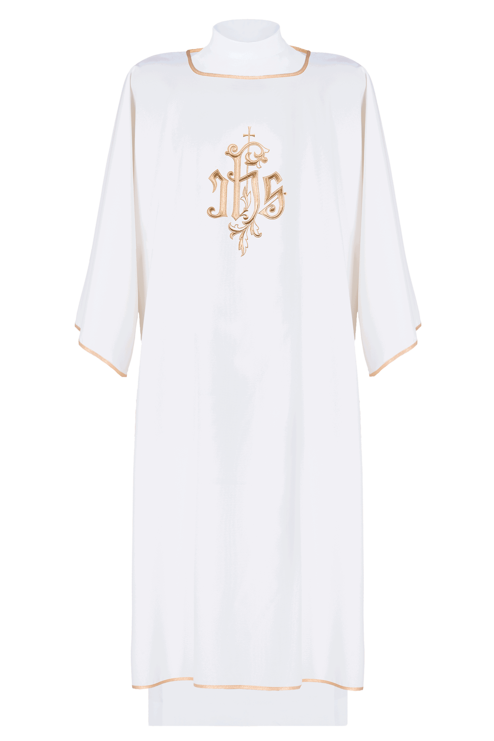 Ecru dalmatic chasuble with classic JHS