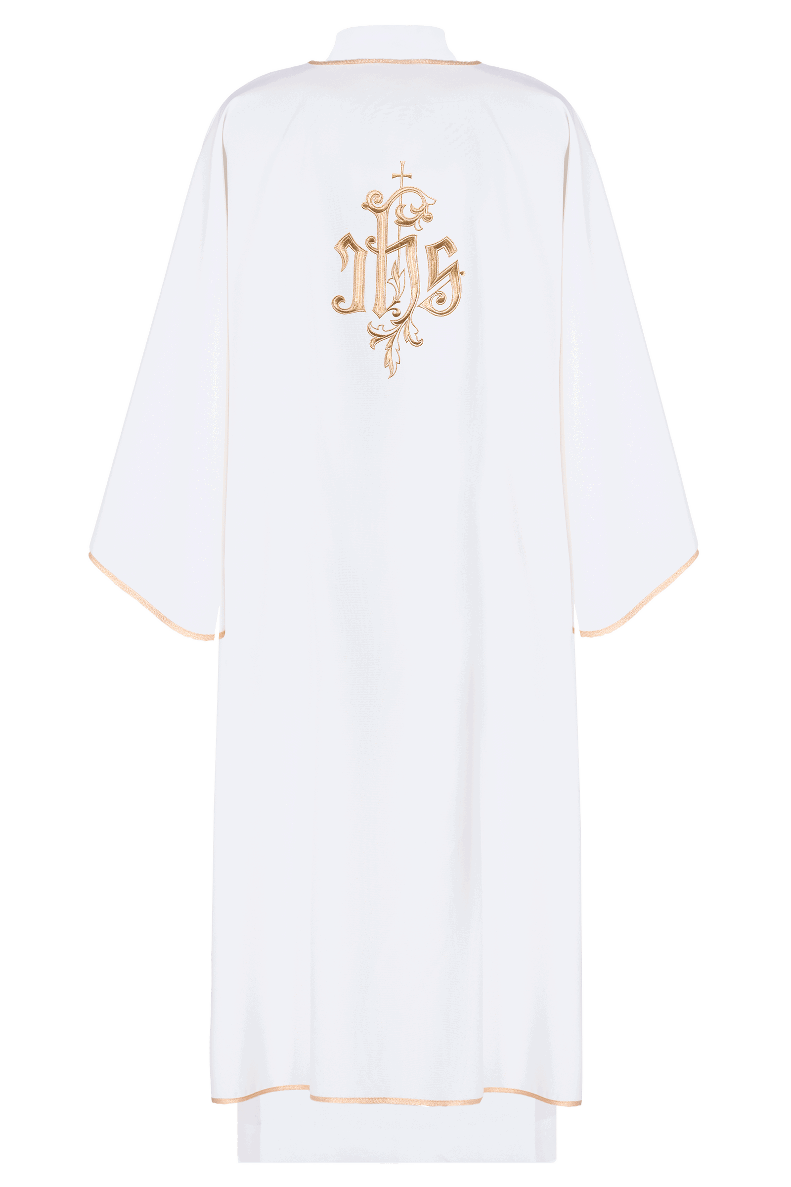 Ecru dalmatic chasuble with classic JHS