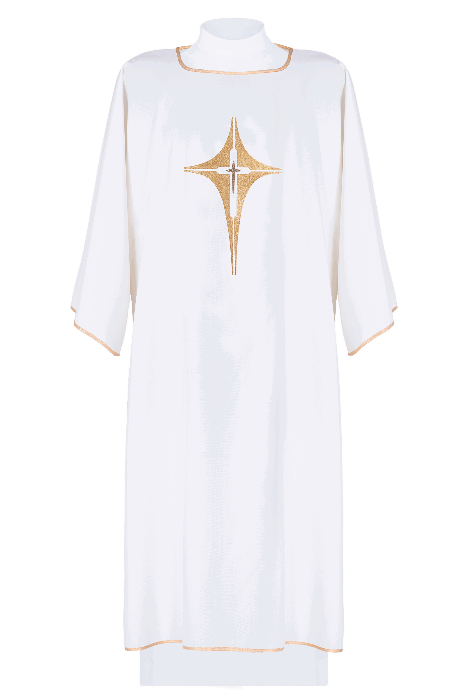 Ivory dalmatic chasuble with gold star-shaped cross