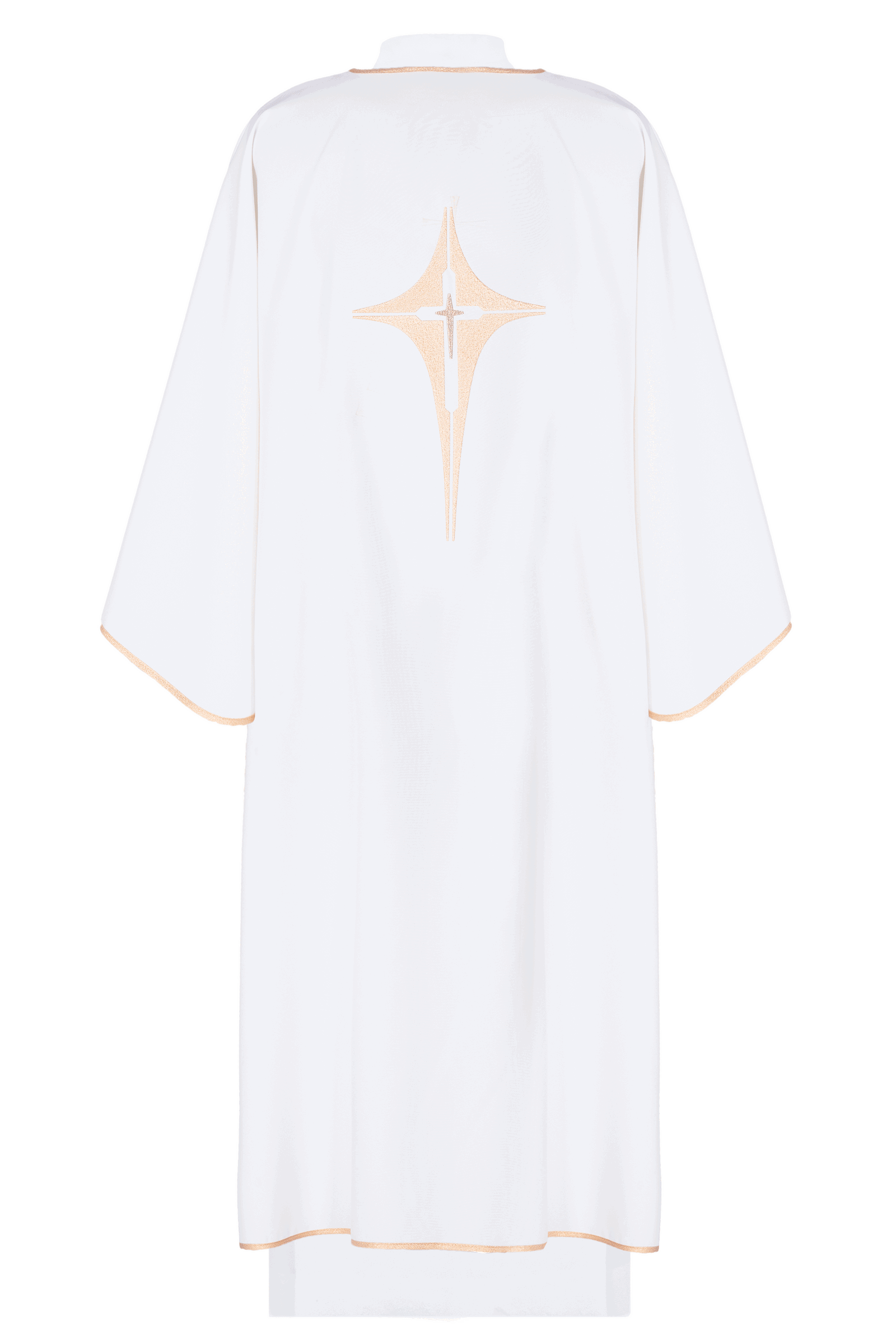 Ivory dalmatic chasuble with gold star-shaped cross