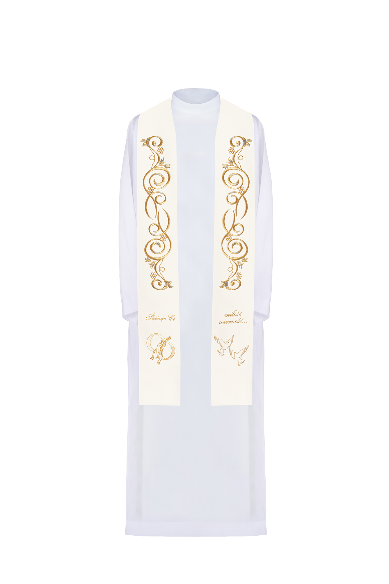 Long embroidered Wedding stole in white