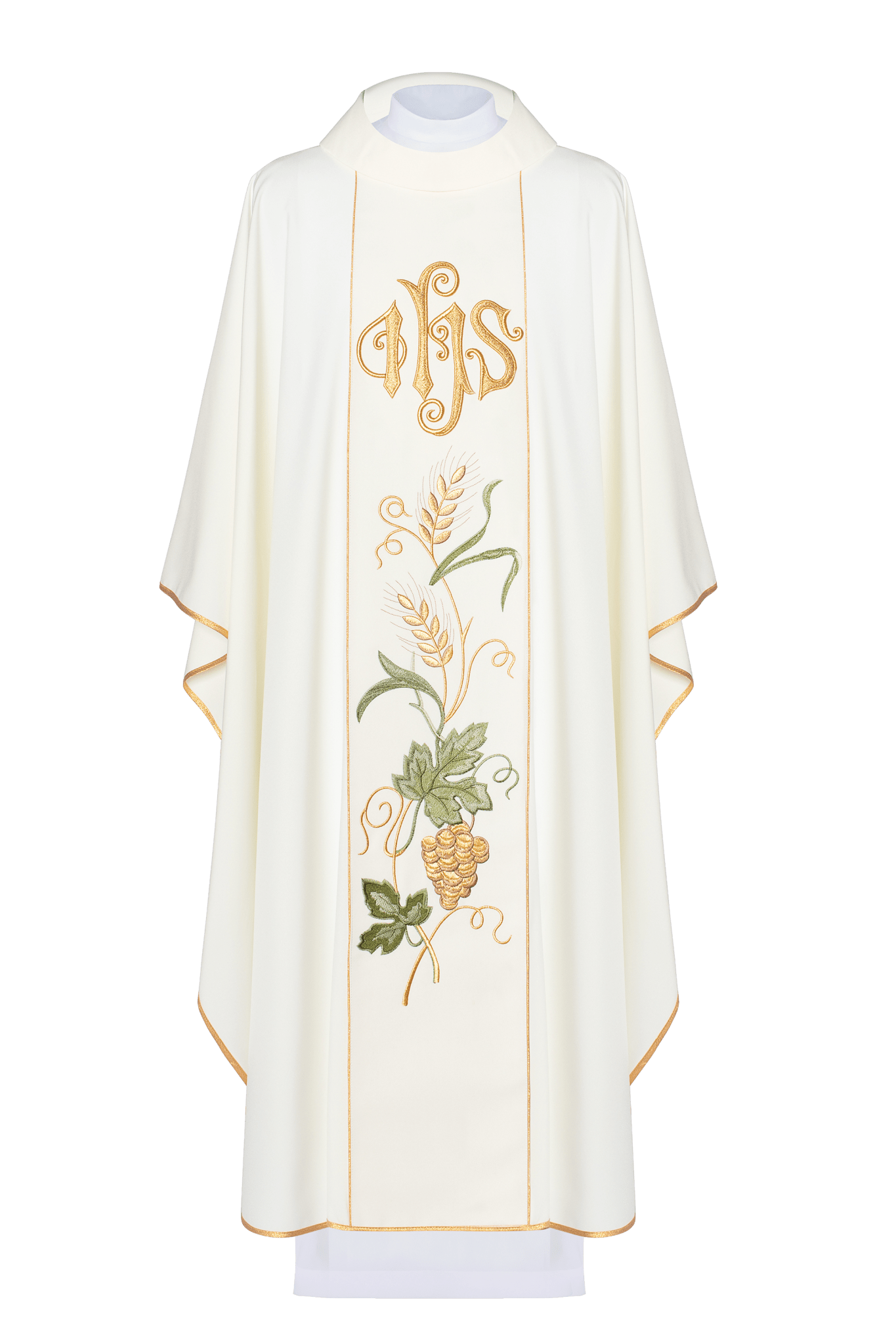 Ecru chasuble with IHS and grapes embroidery KOR/117/05/01 ECRU - HAFTINAUSA.COM