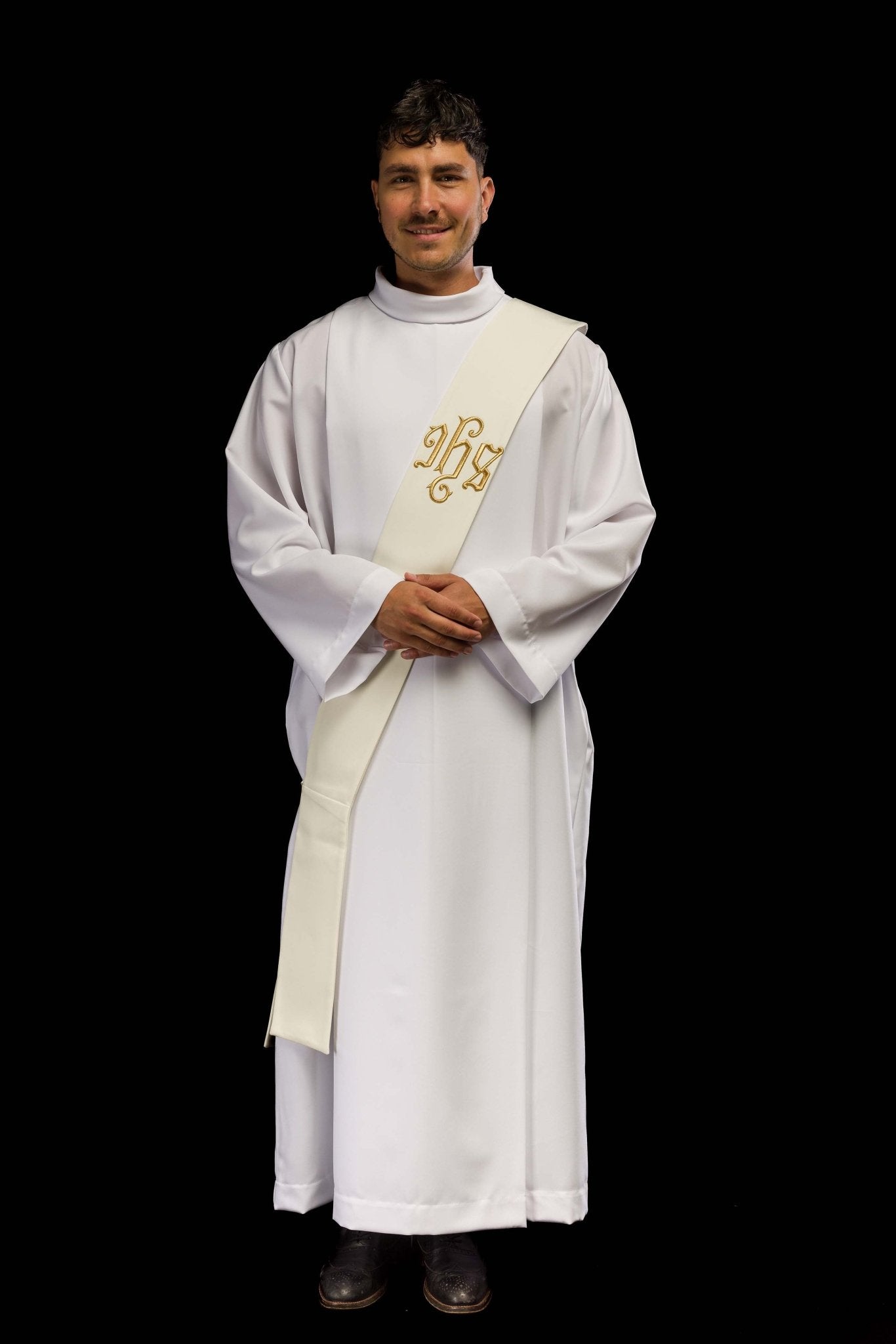 Ecru Deacon stole embroidered with a Cross KSD/132/05/01 ECRU - HAFTINAUSA.COM