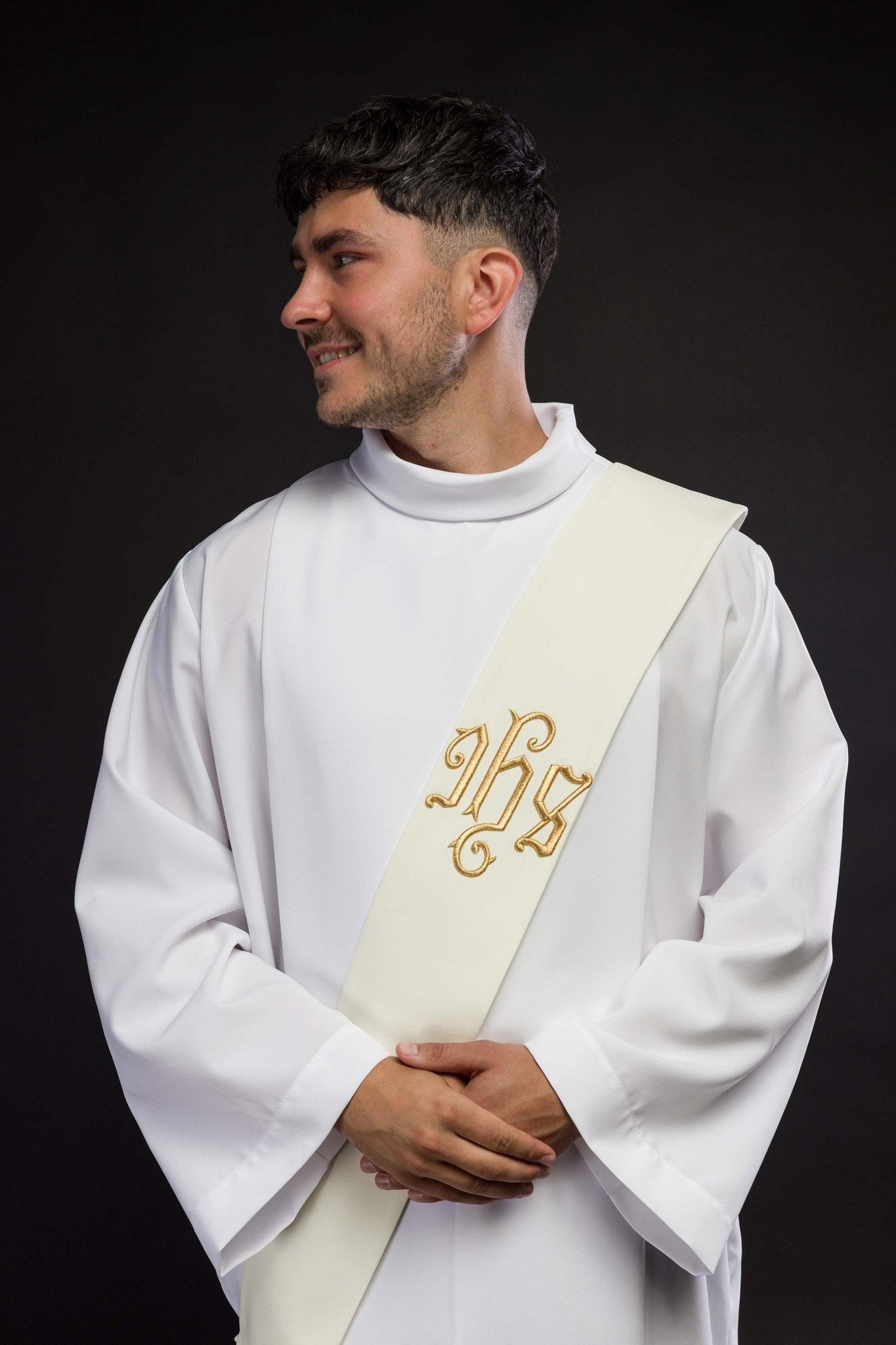 Ecru Deacon stole embroidered with a Cross KSD/132/05/01 ECRU - HAFTINAUSA.COM
