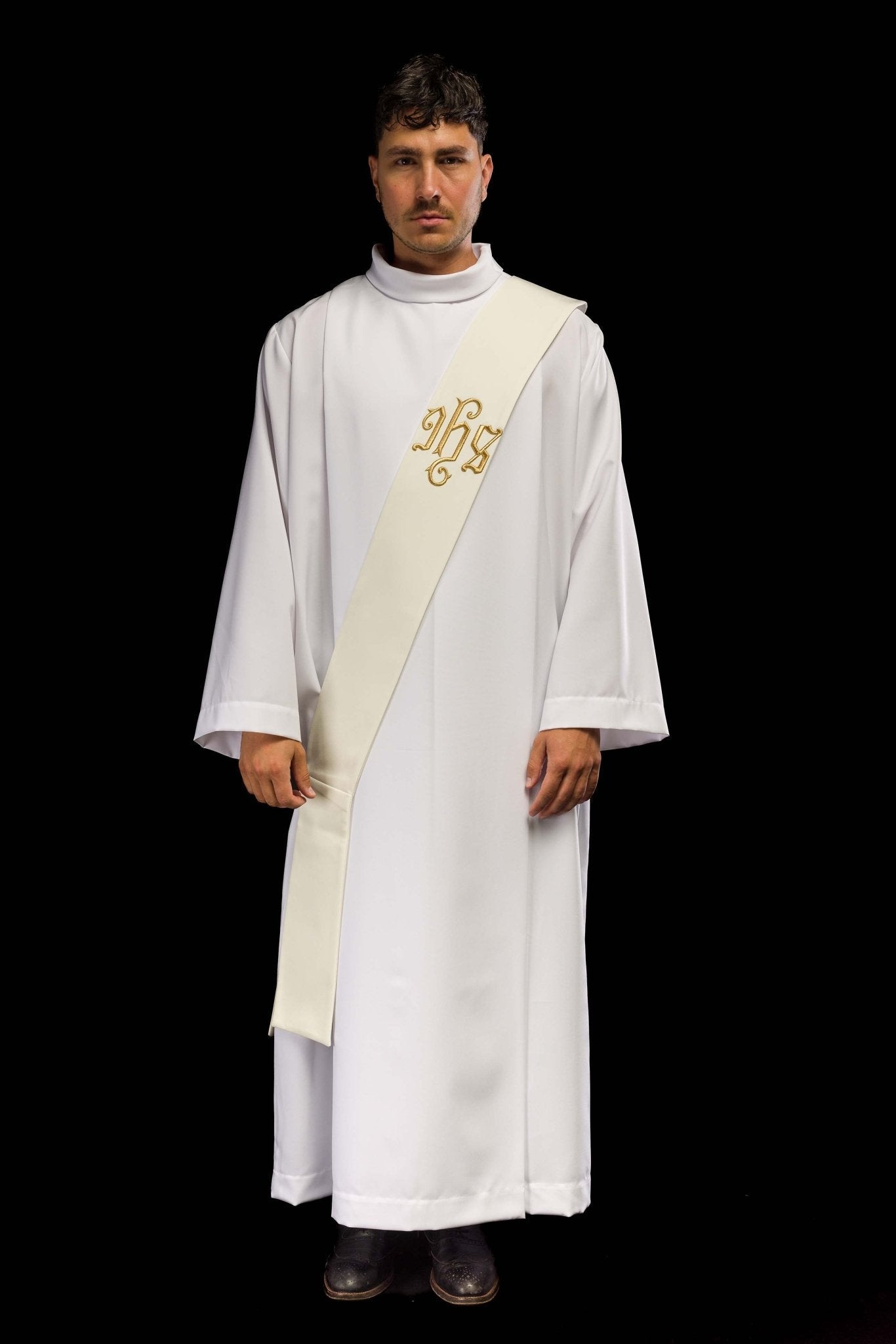 Ecru Deacon stole embroidered with a Cross KSD/132/05/01 ECRU - HAFTINAUSA.COM