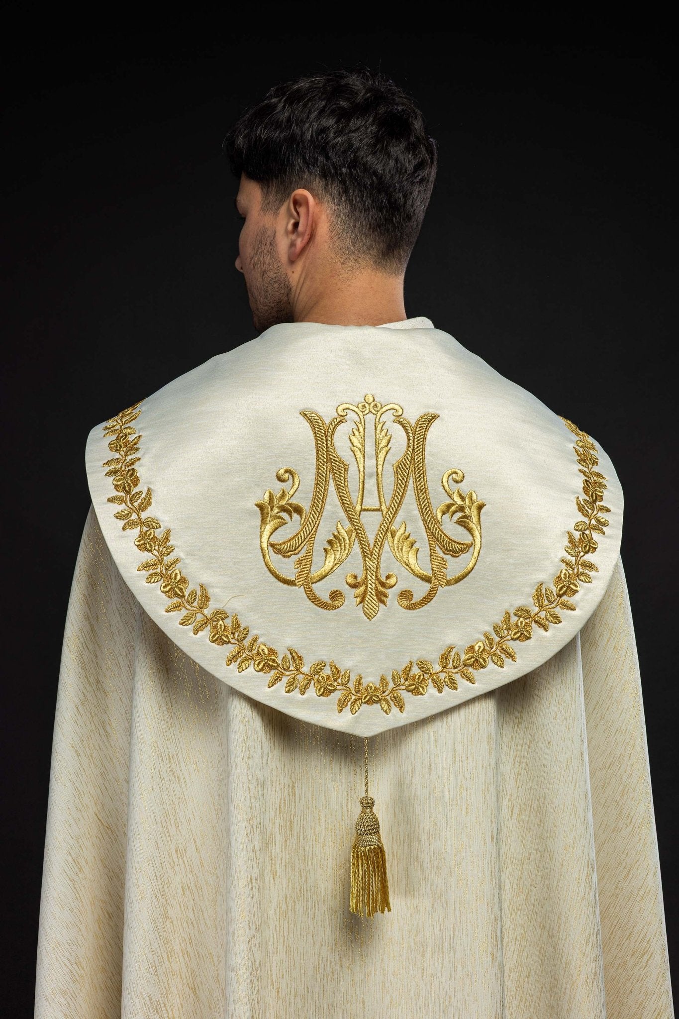 Ecru Marian Embroidered Cope KKP/158/05/86 145cm - HAFTINAUSA.COM