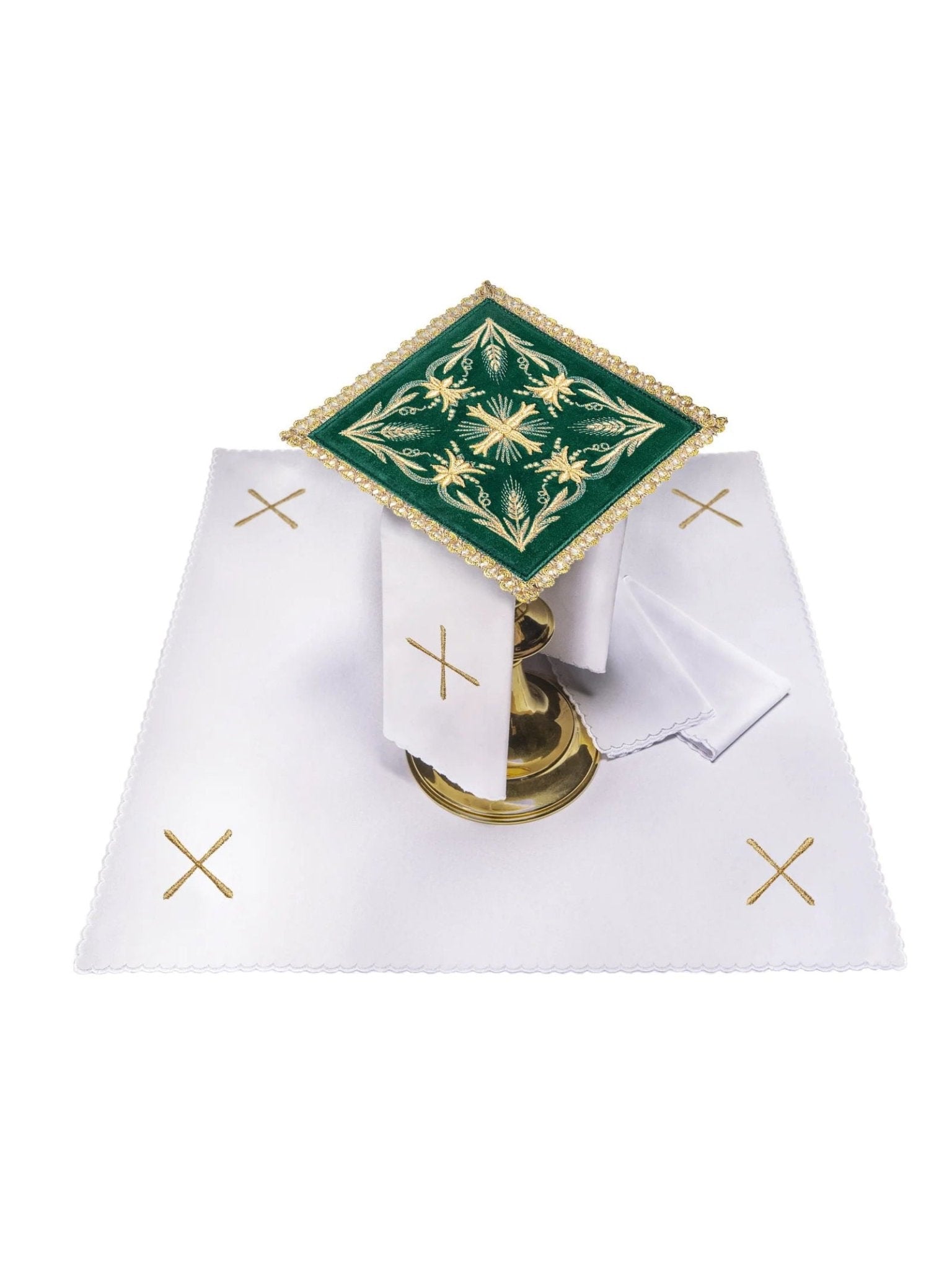 Embroidered Chalice Linens Green velvet texture KK/5001/C3 - HAFTINAUSA.COM