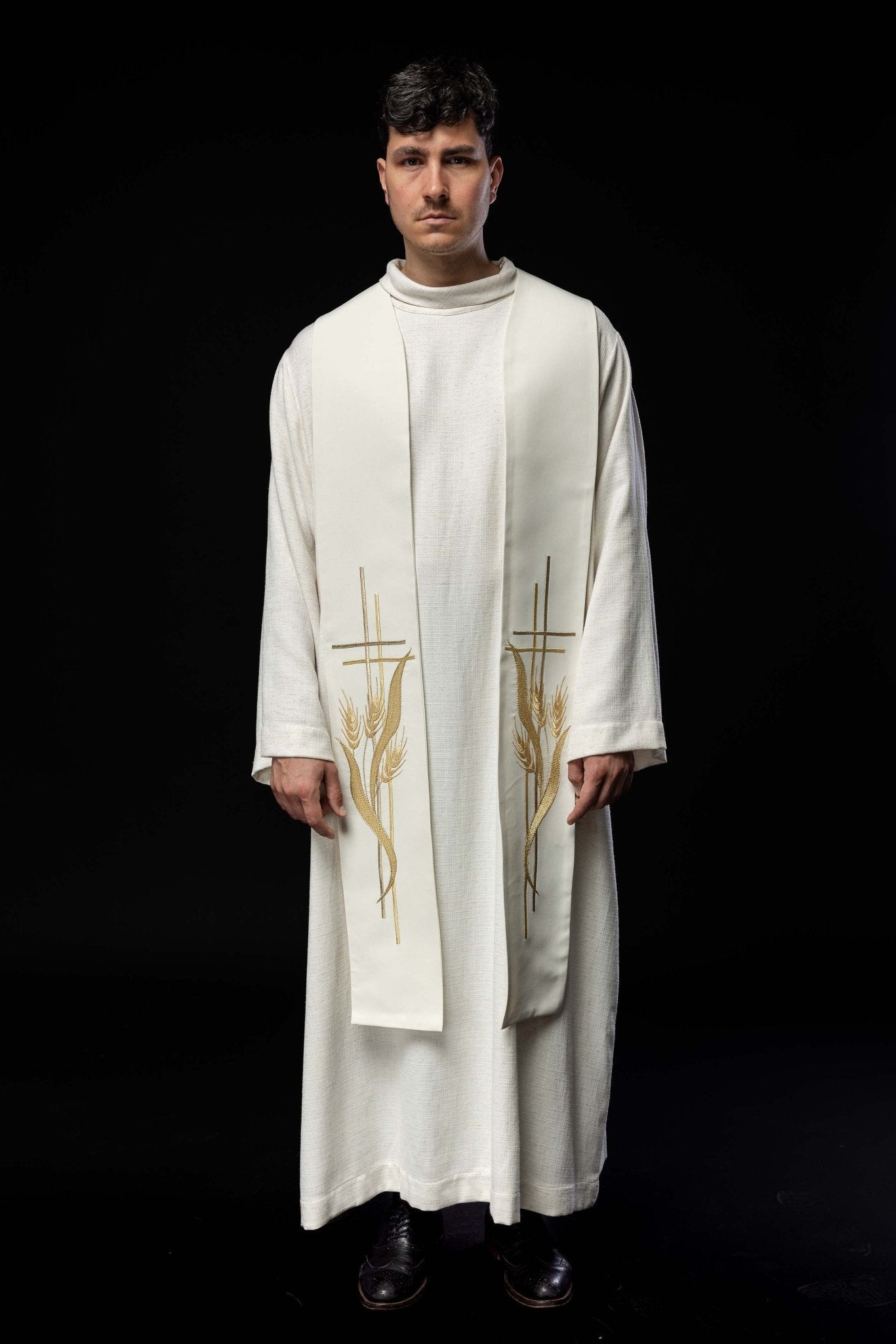 Embroidered ecru priestly stole KST/083/05/01 ECRU - HAFTINAUSA.COM