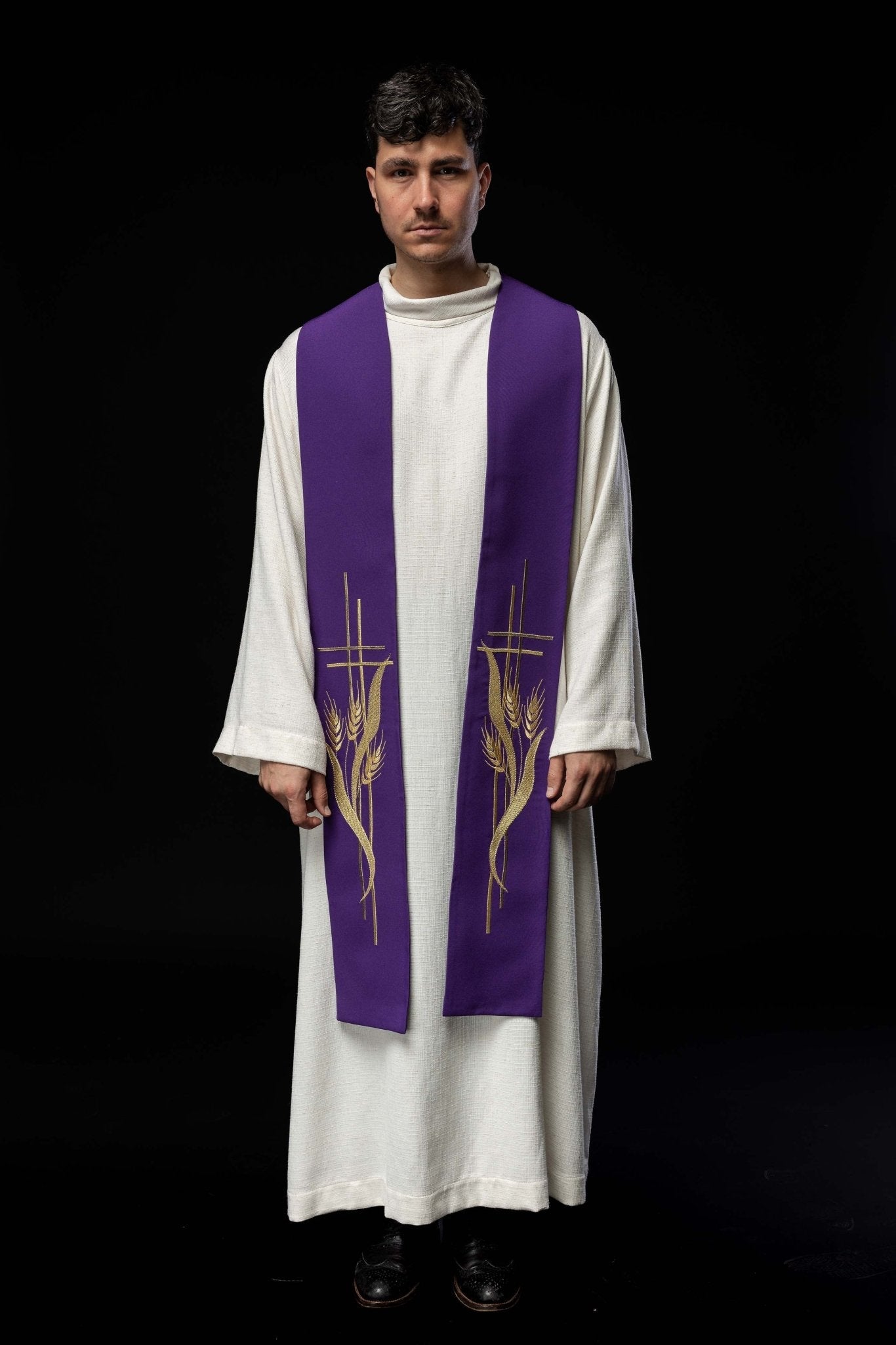Embroidered purple priestly stole KST/083/03/01 FIOLET - HAFTINAUSA.COM