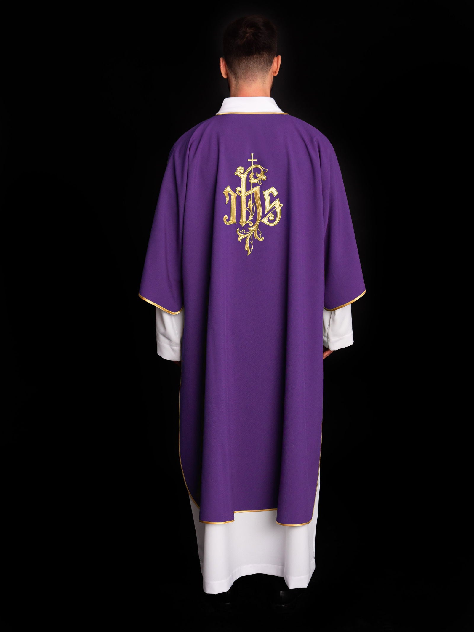 Embroidered dalmatic chasuble with IHS