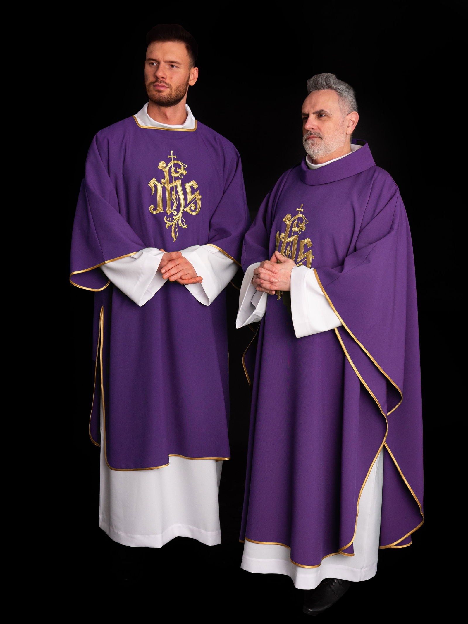 Embroidered dalmatic chasuble with IHS