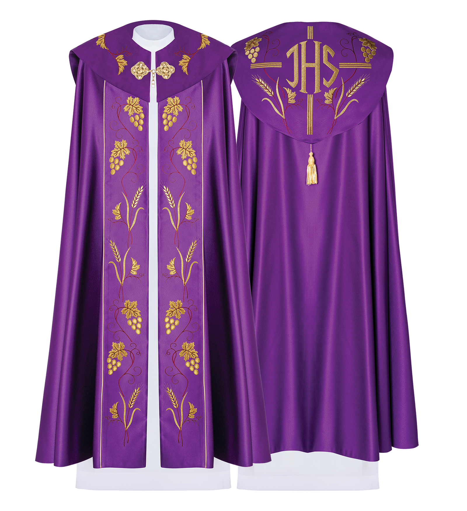 Purple liturgical cope with gold grape embroidery