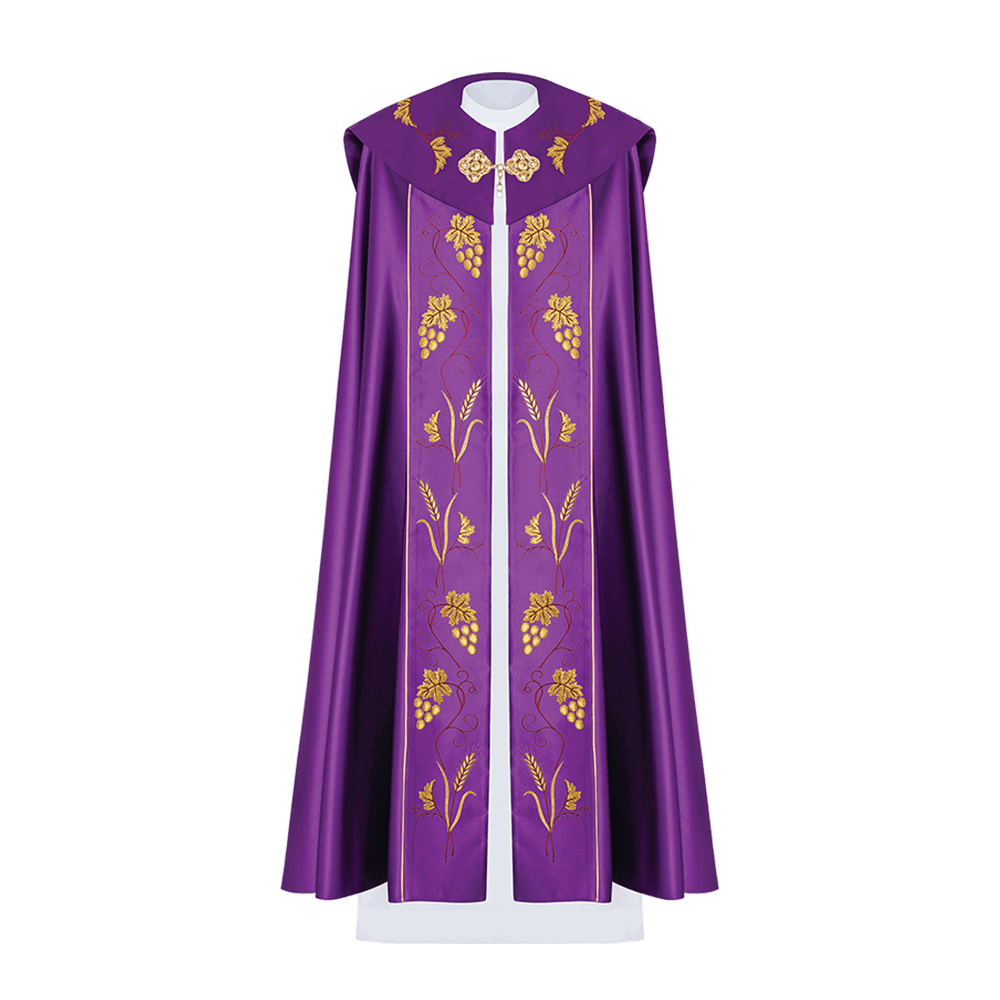 Purple liturgical cope with gold grape embroidery