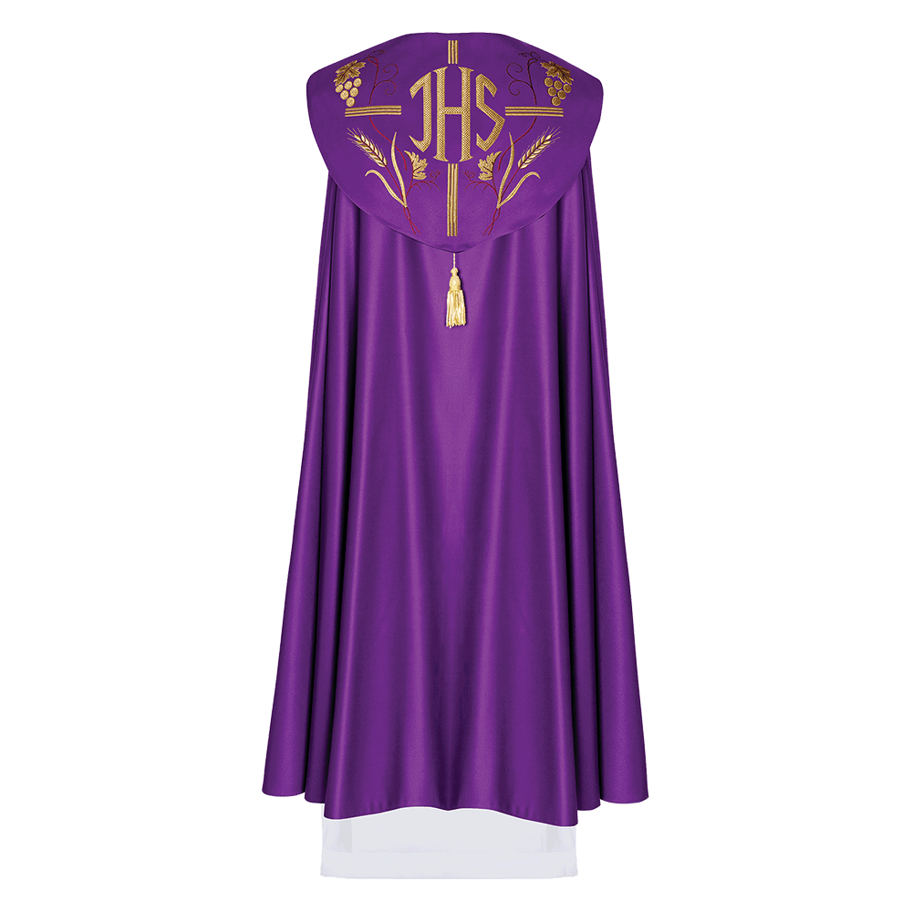 Purple liturgical cope with gold grape embroidery