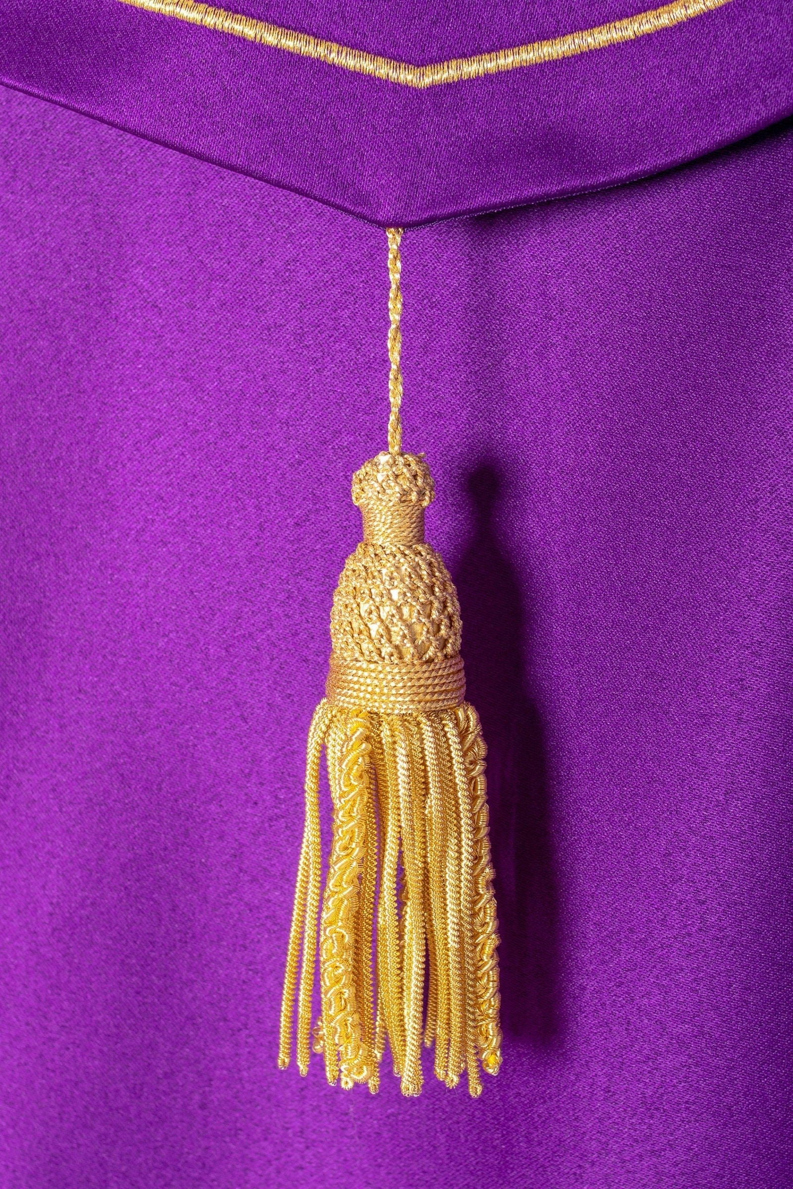 Purple church cope with gold IHS monogram