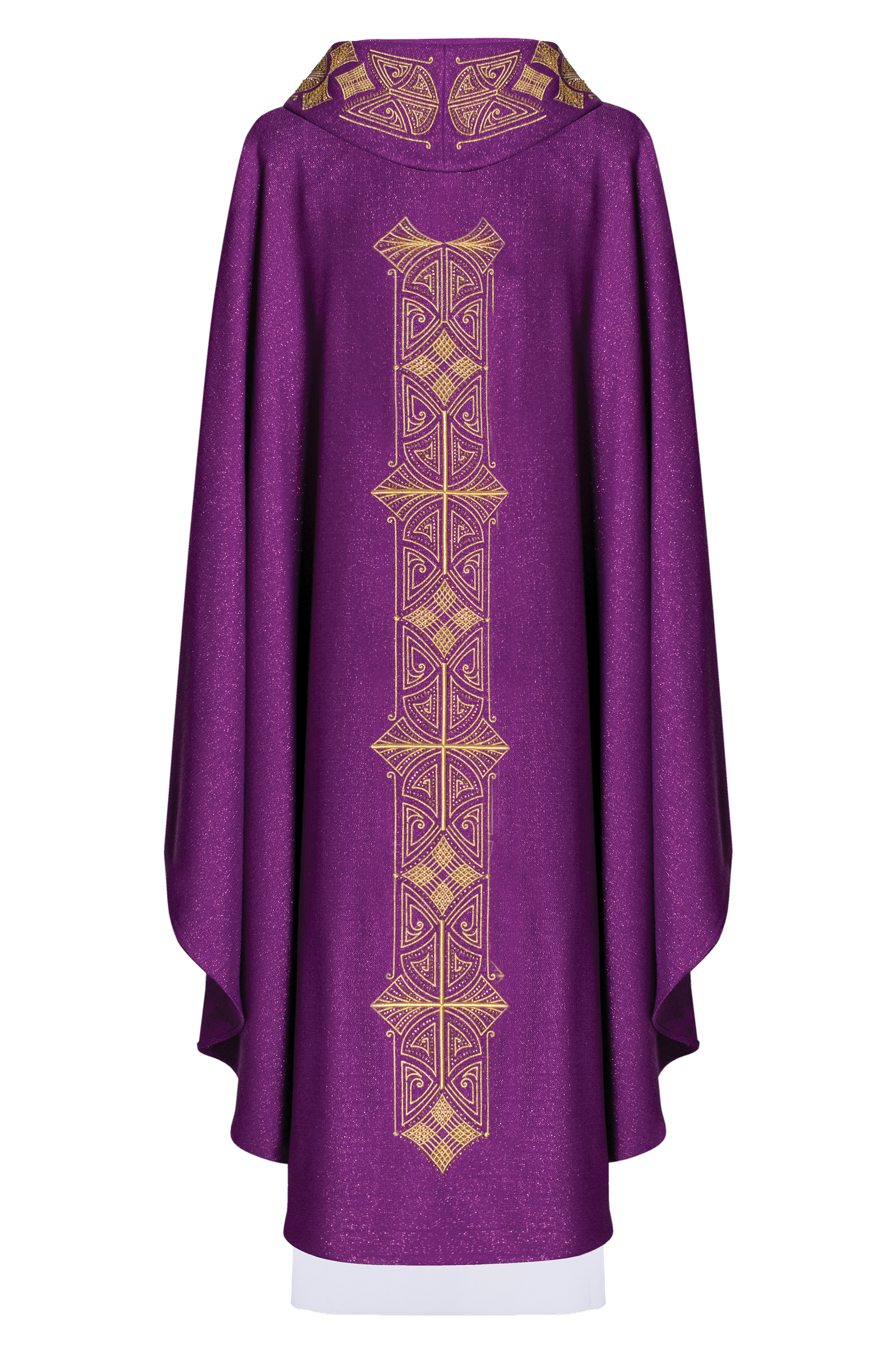 Shiny, richly embroidered purple chasuble