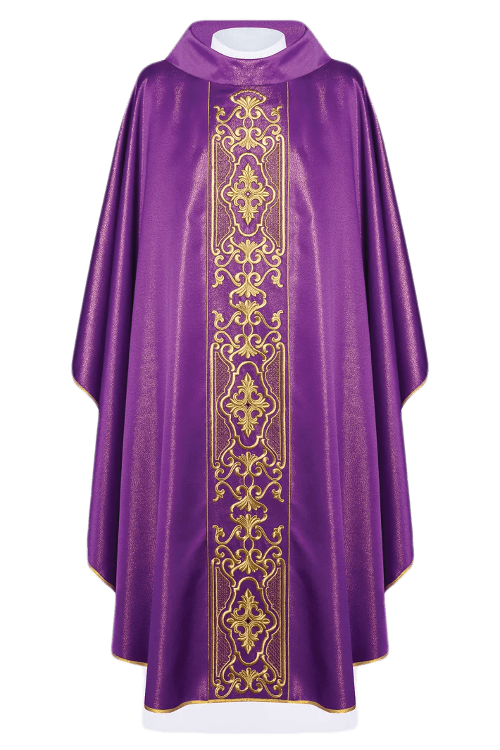 Purple chasuble richly embroidered, shining