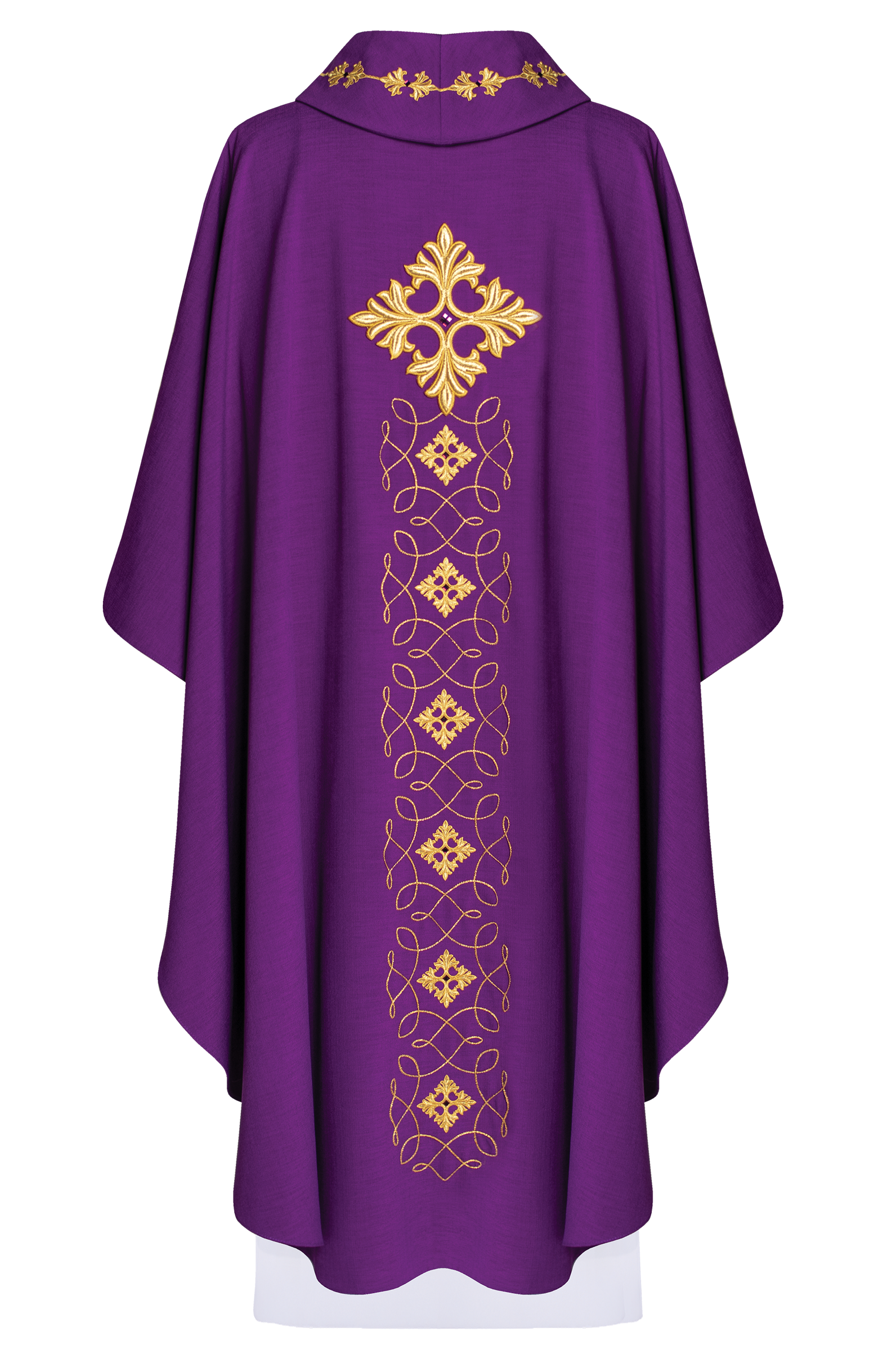 Richly embroidered chasuble with cord and stones