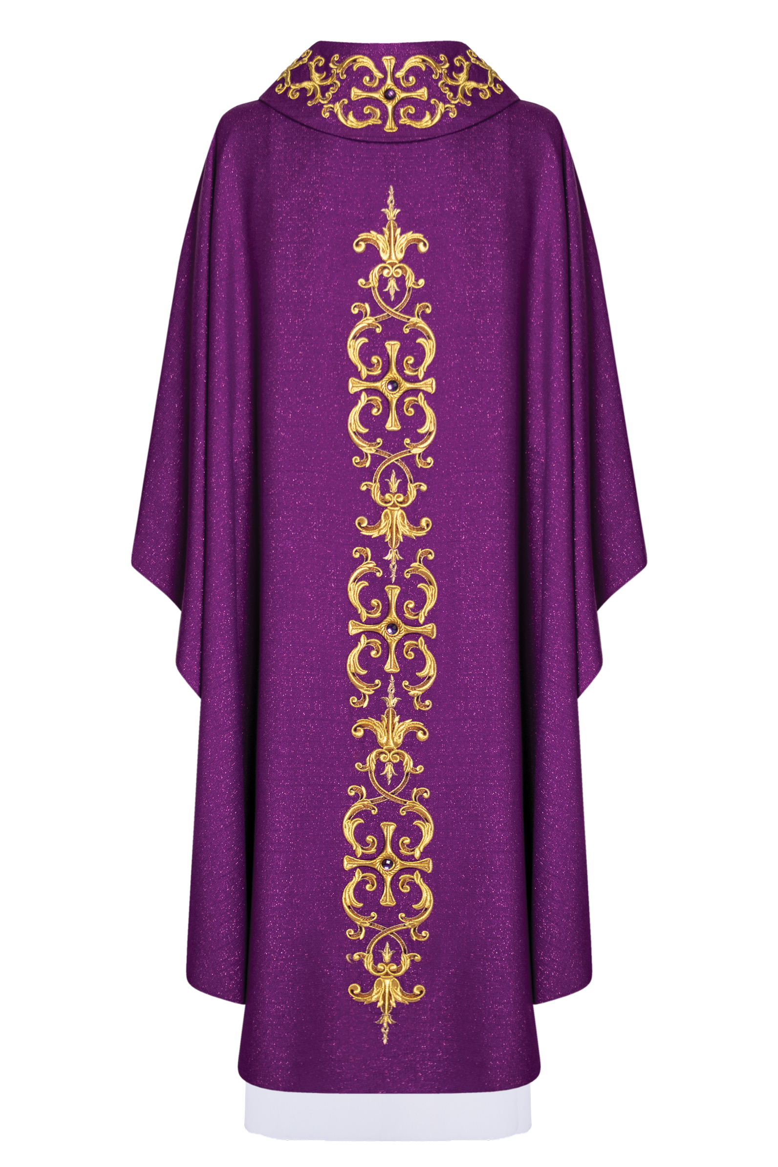 Purple chasuble richly embroidered with gemstones