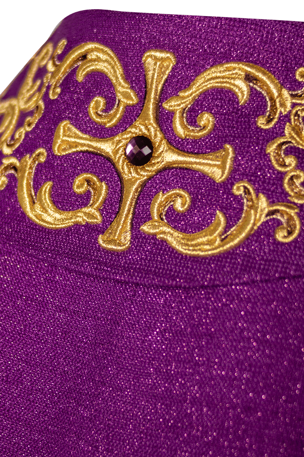 Purple chasuble richly embroidered with gemstones