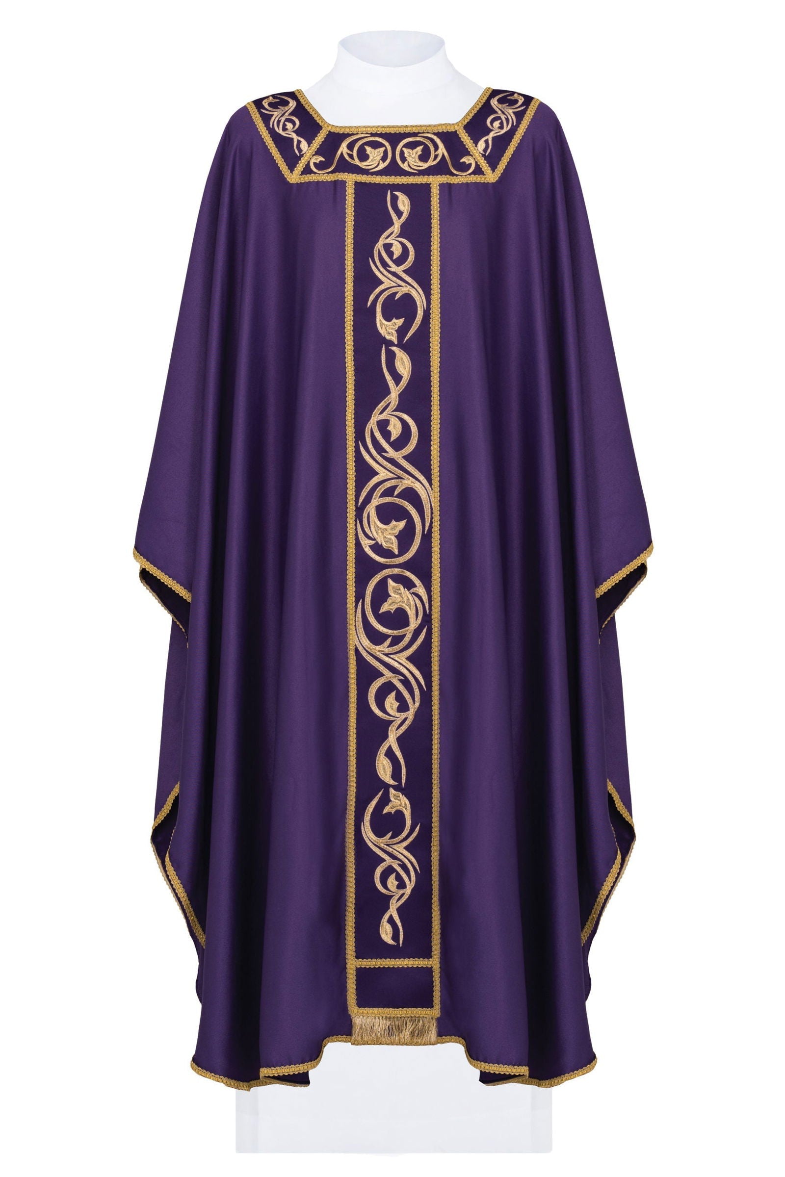 Purple chasuble embroidered on light fabric