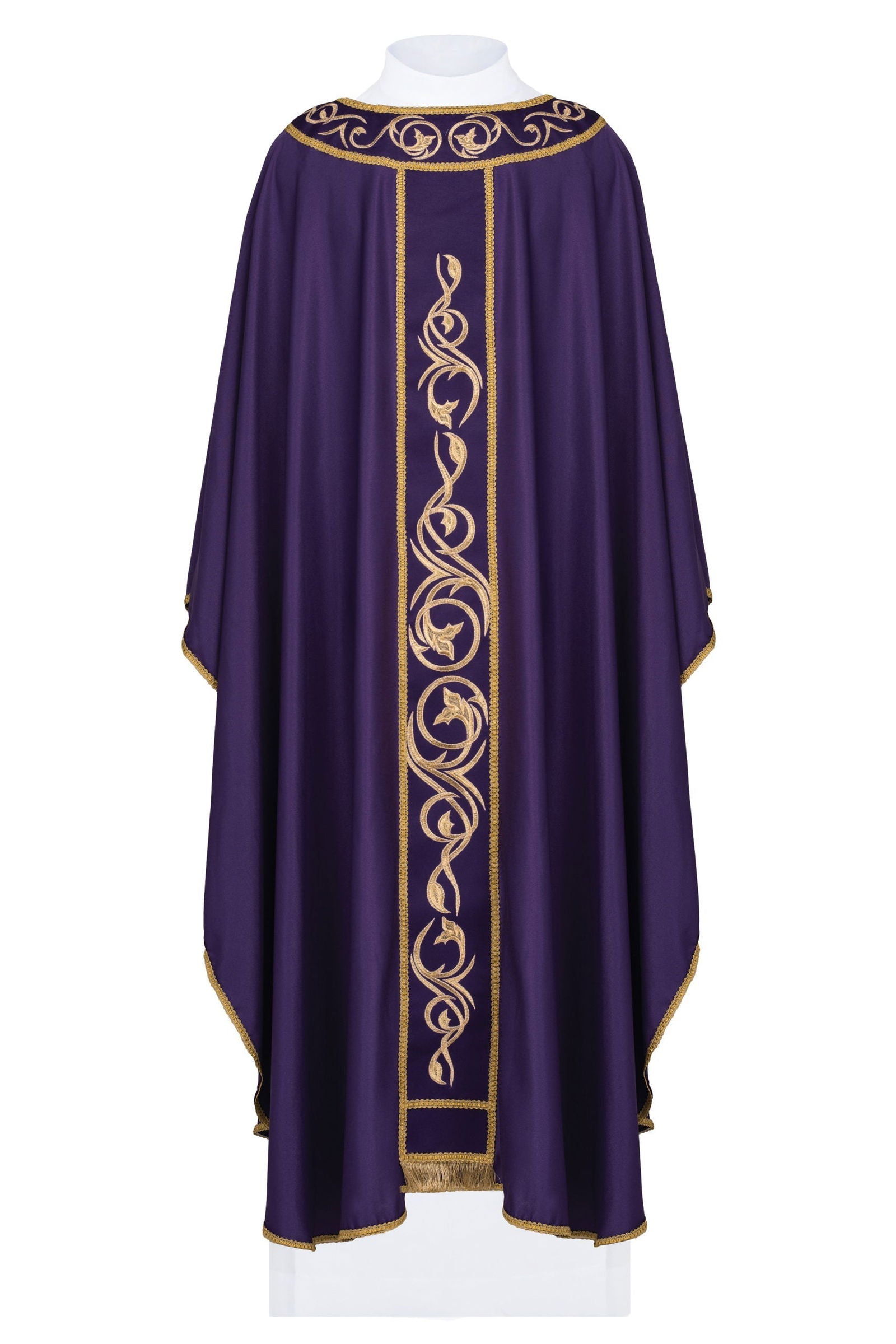 Purple chasuble embroidered on light fabric