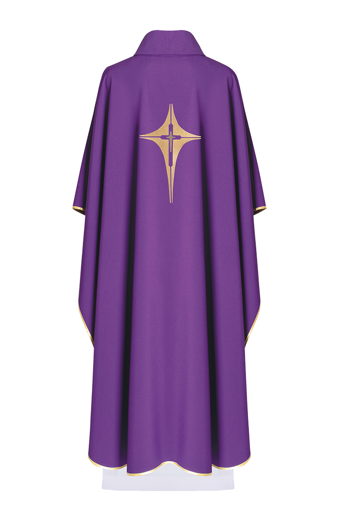 Purple chasuble embroidered with cross motif