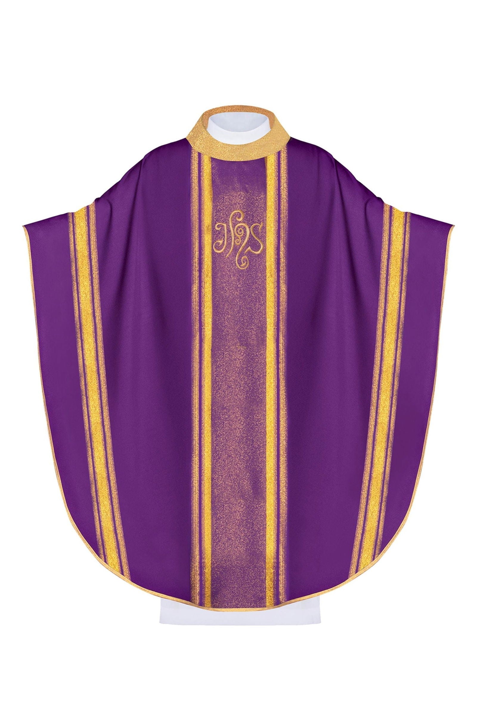 Purple chasuble embroidered with IHS motif with gilding