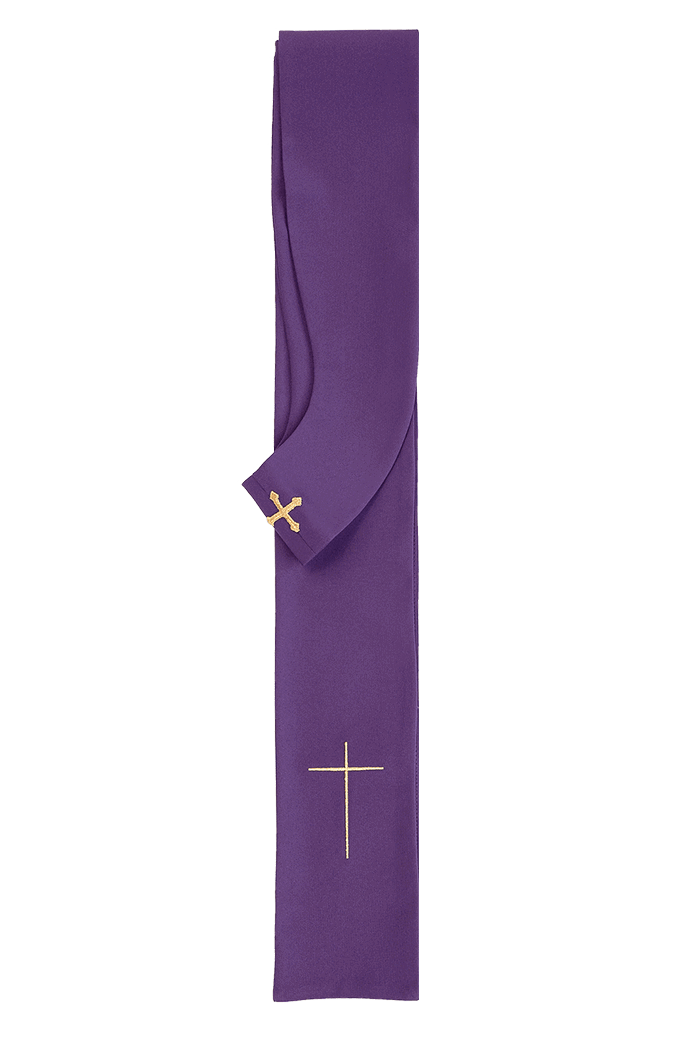 Purple chasuble embroidered with IHS Chalice pattern