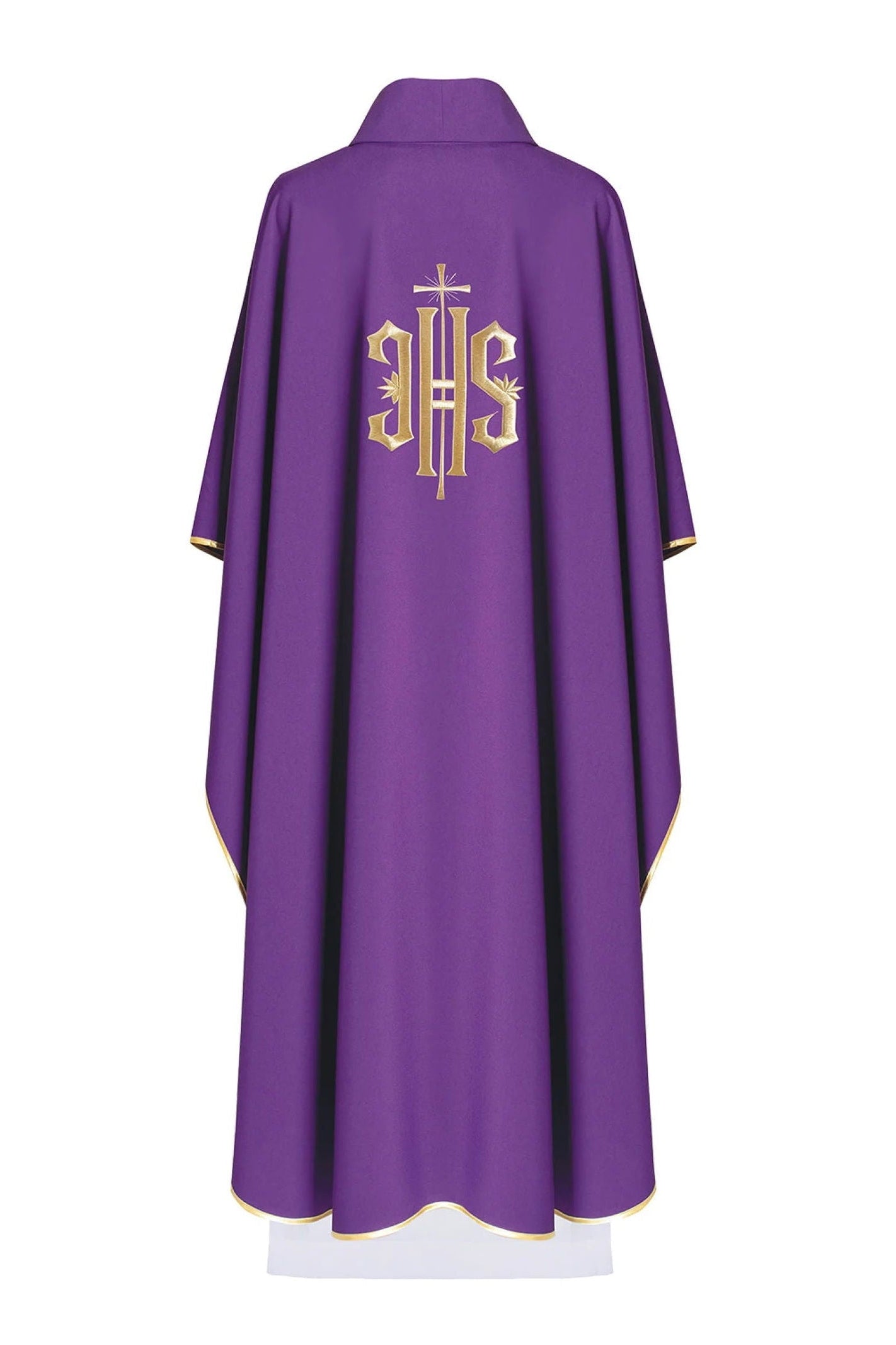 Purple chasuble embroidered with IHS motif