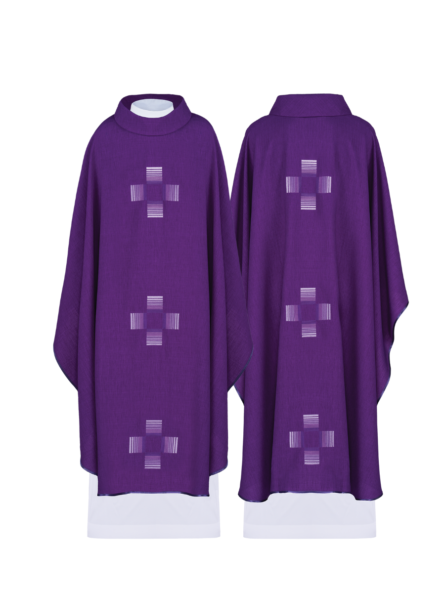 Purple chasuble with embroidered crosses