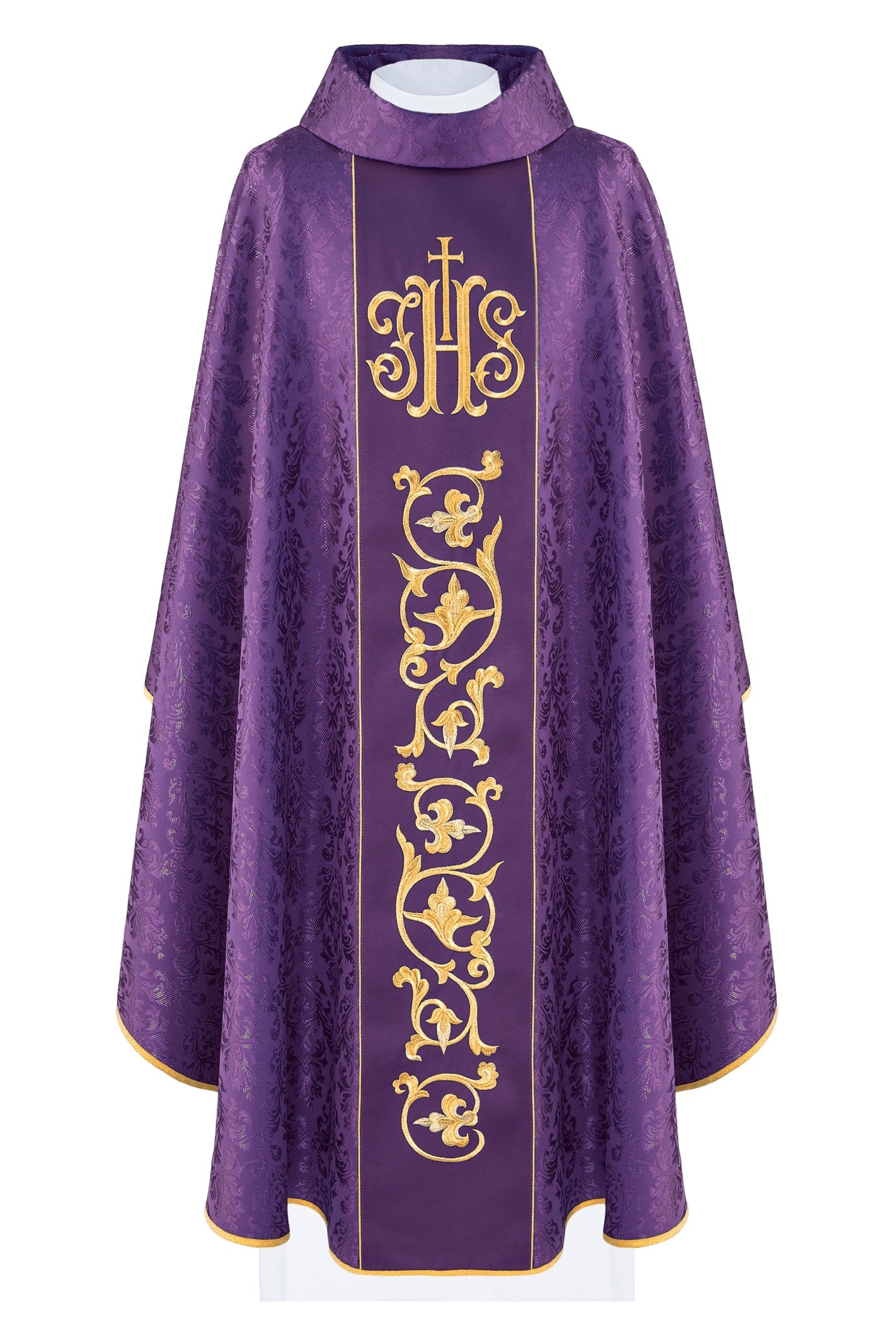 Purple chasuble made of jacquard texture with classic JHS motif