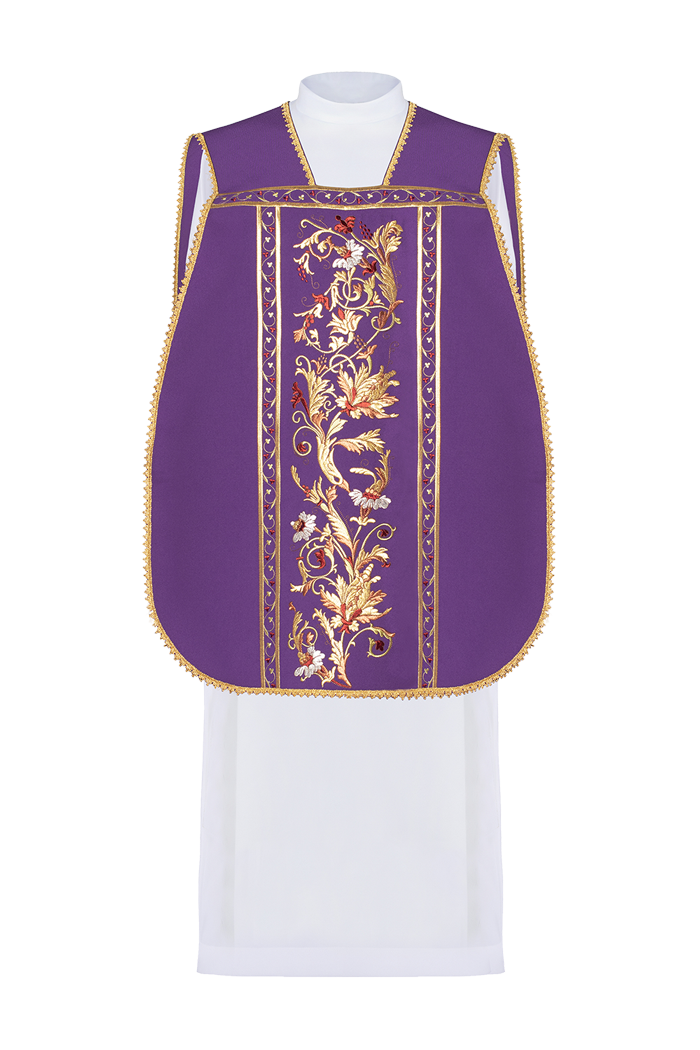 Purple Roman Chasuble embroidered with the motif of IHS