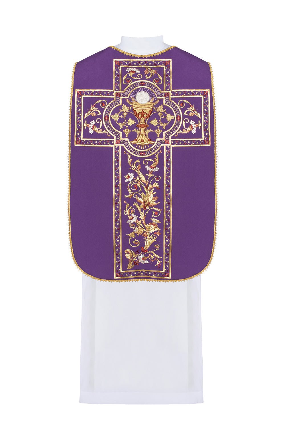 Purple Roman Chasuble embroidered with the motif of the Eucharistic chalice